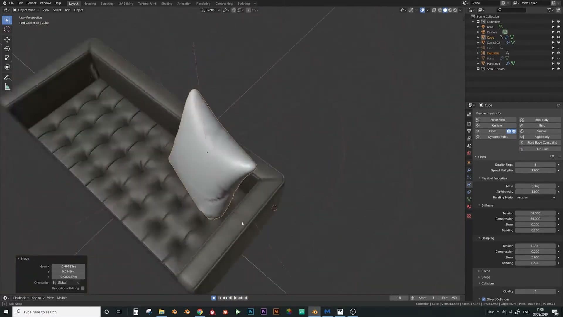 Cushion landed and ready to be applied as a static mesh.