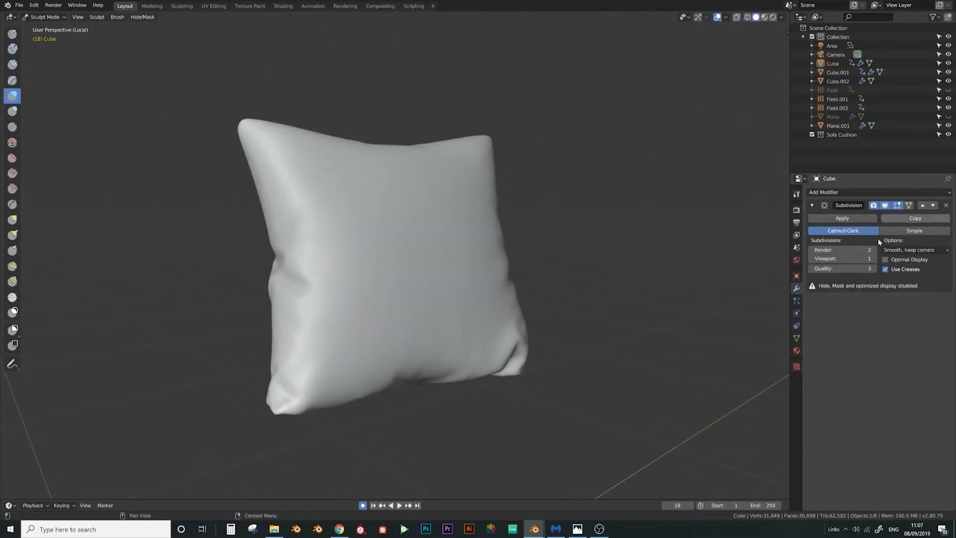 Mid-simulation: the duplicate is colliding with both the sofa and its neighbour.