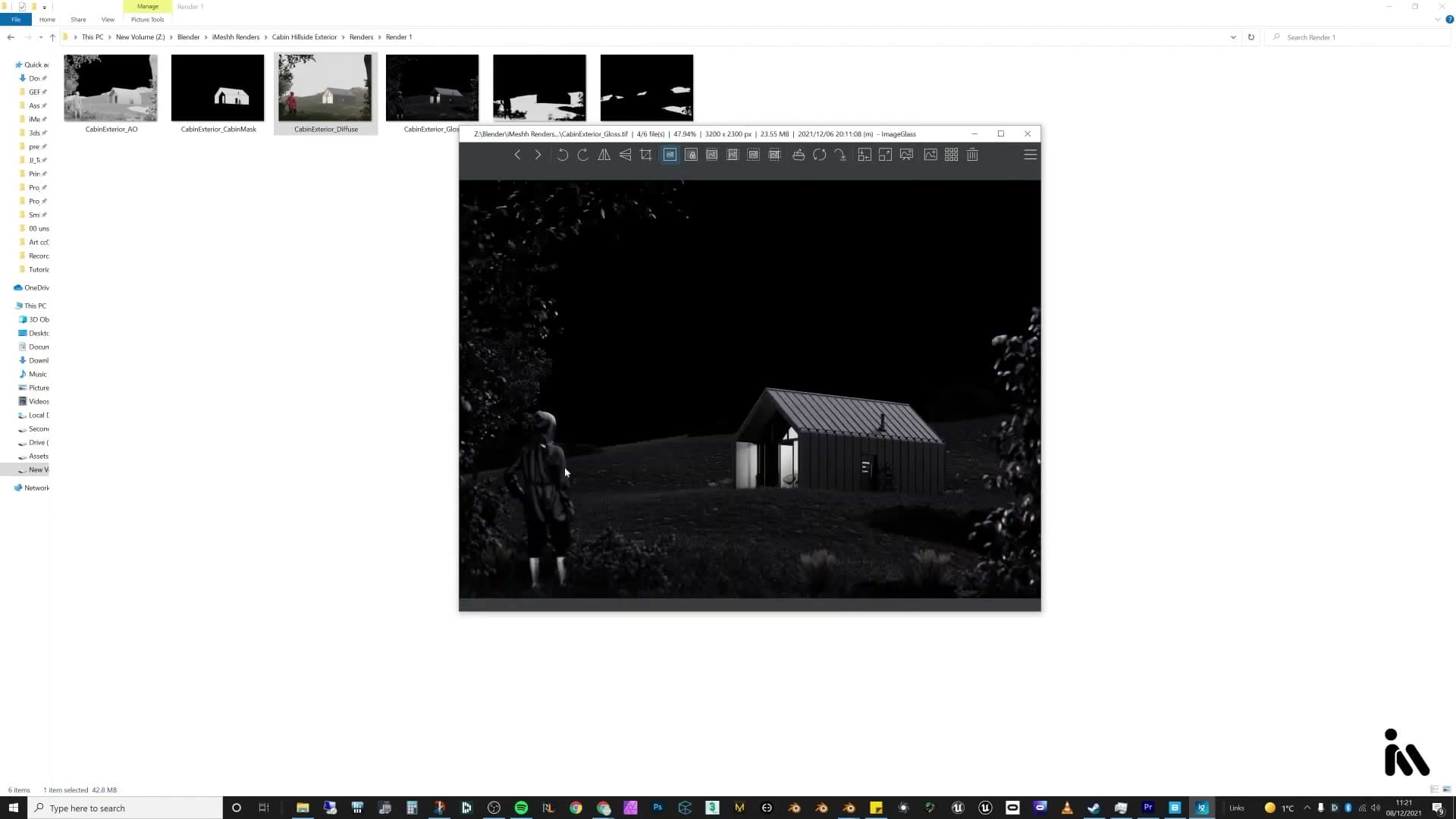 Render passes enabled: glossy direct, denoising data, crypto-matte object and material.