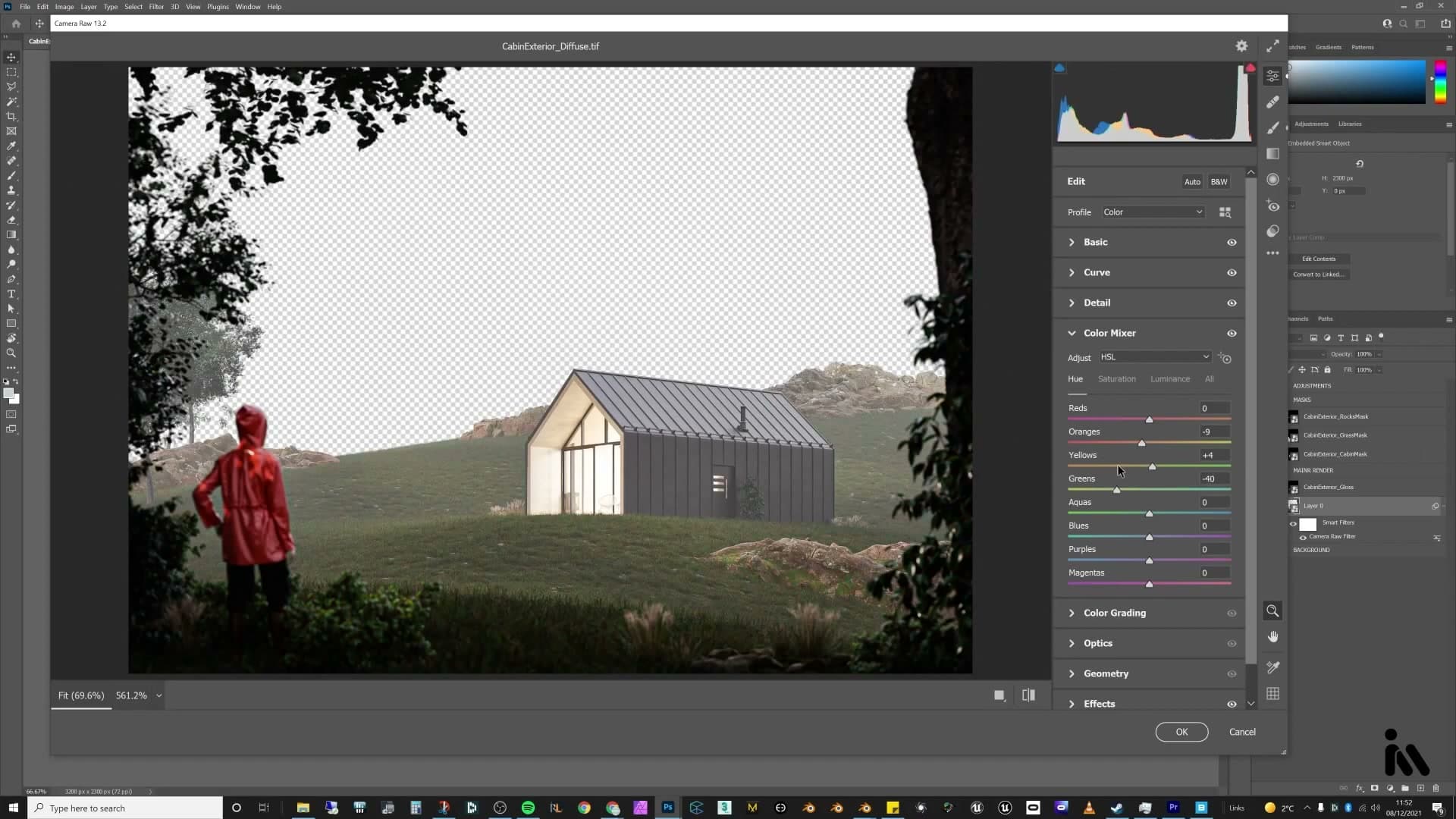 Subtle vignette applied to focus the eye on the cabin and figure.