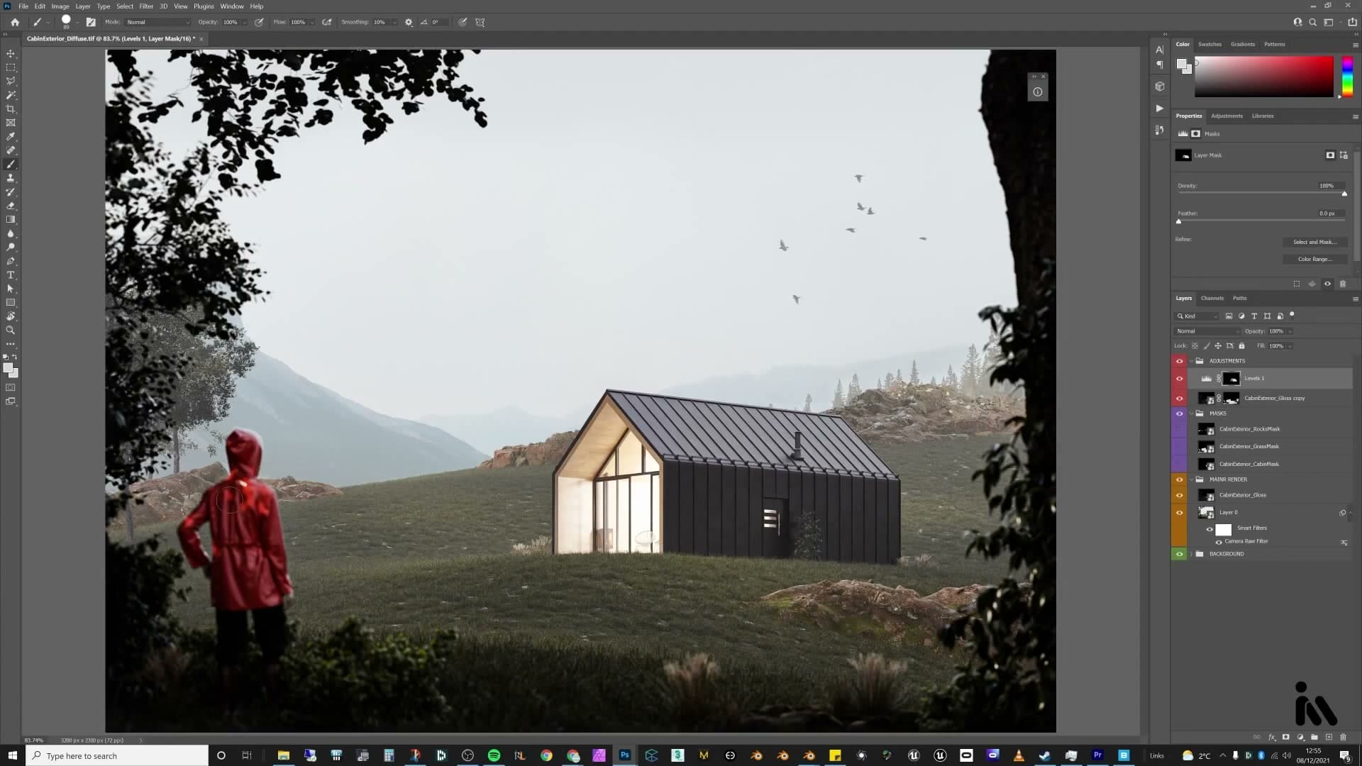 Stamp tool patching out a bright highlight on the cabin that read as too distracting.