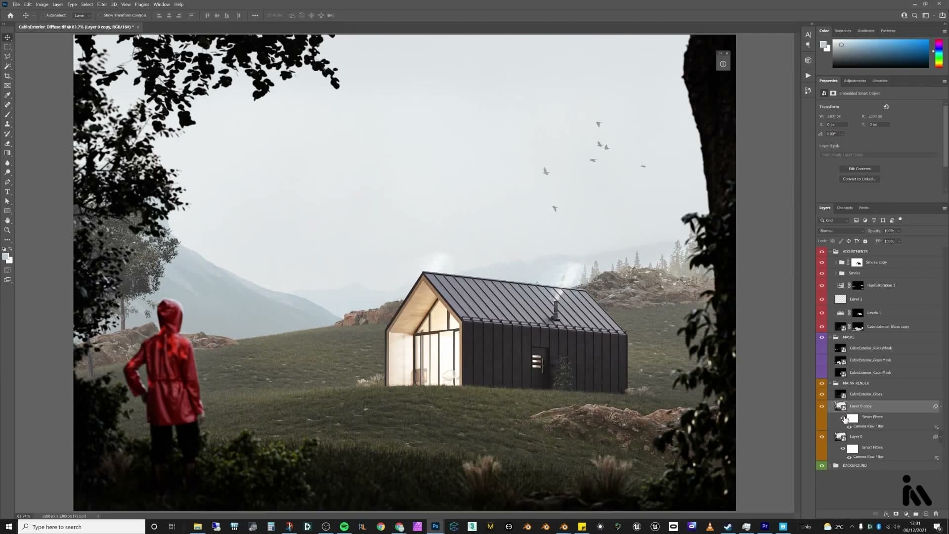 Final image after grading, plate, birds, smoke and local masks.