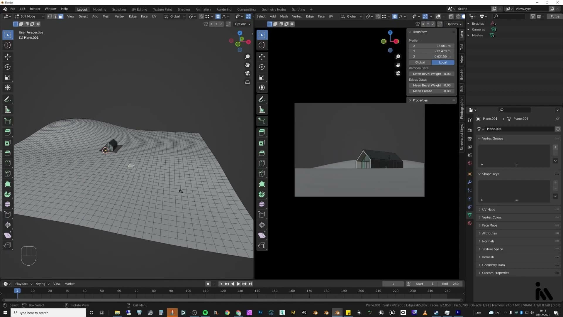 Final terrain shape: foreground, valley dip, mid-ground rise and background hill.