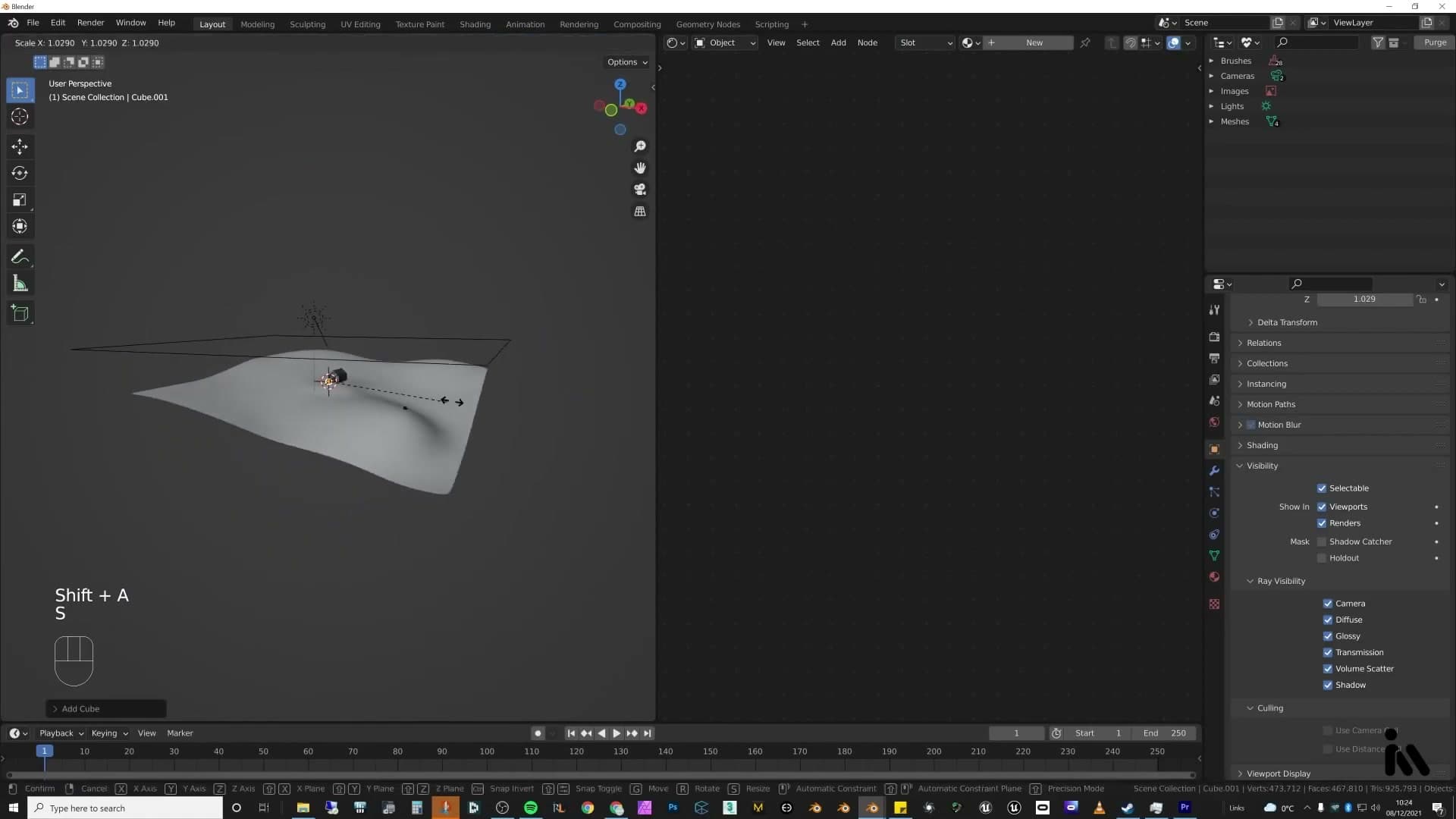 Cube scaled to cover the scene with a Principled Volume shader assigned.