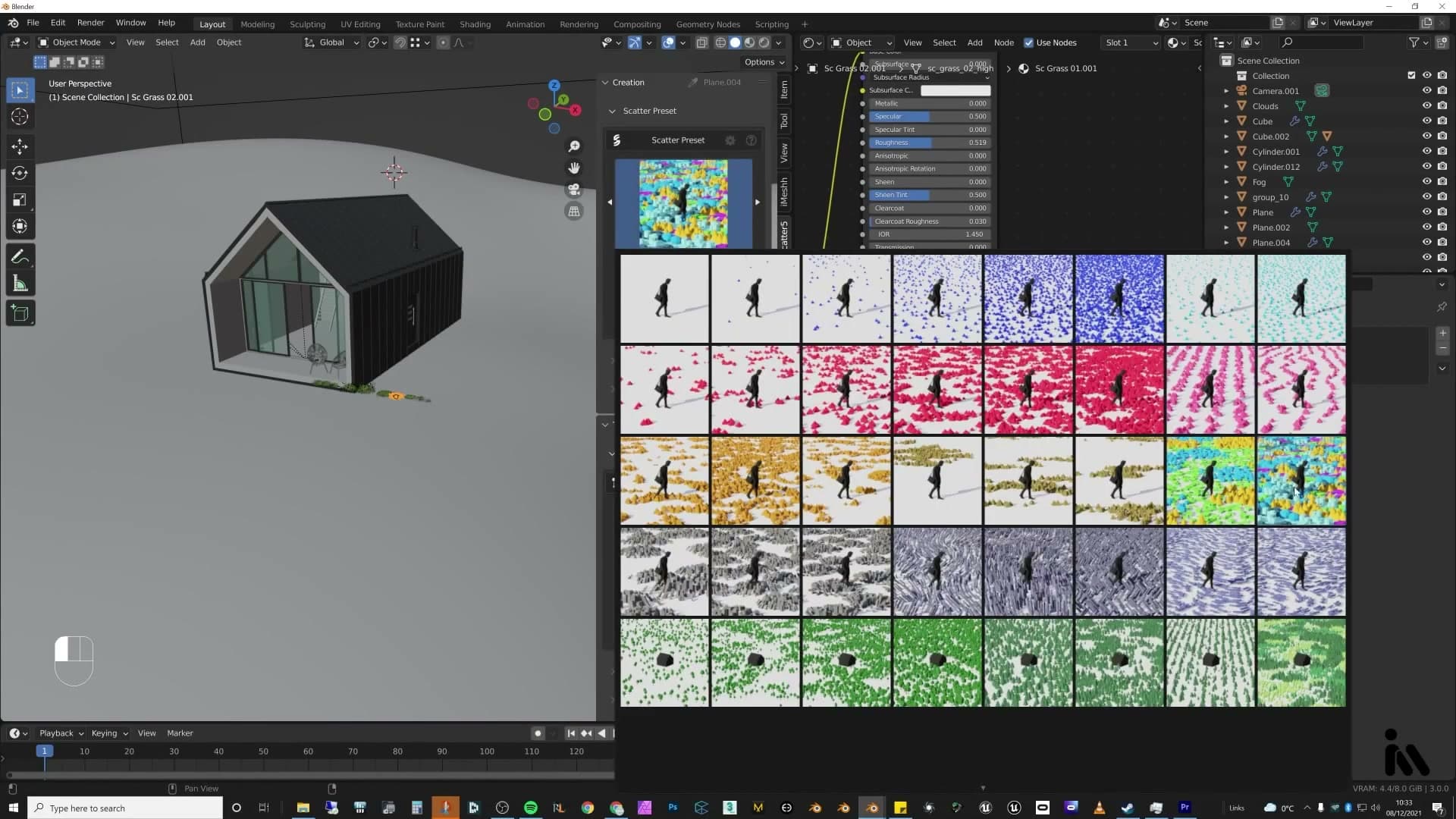 Scatter chosen, grass instances selected, display set to point cloud.