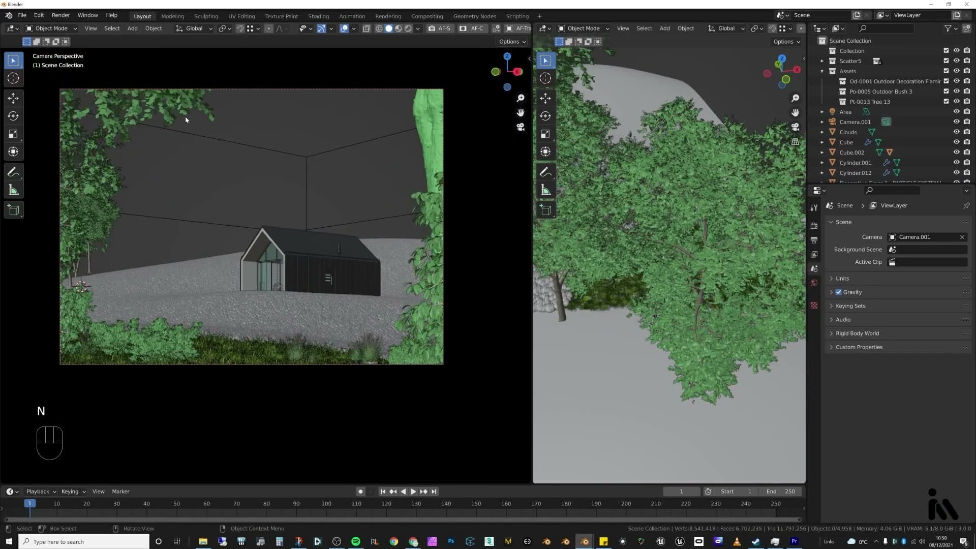 Lodify panel showing the 20k-face viewport proxy versus the full-resolution render tree.