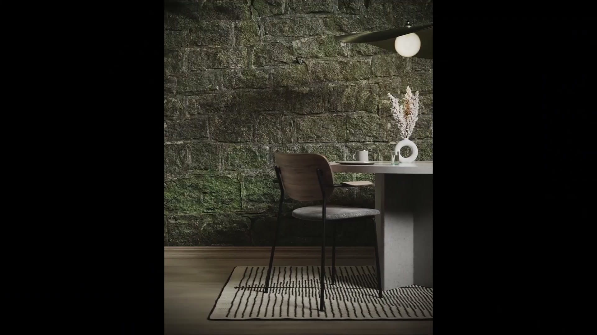 The finished 30-second animation: wall materials switching on the beat with sweeping camera moves.