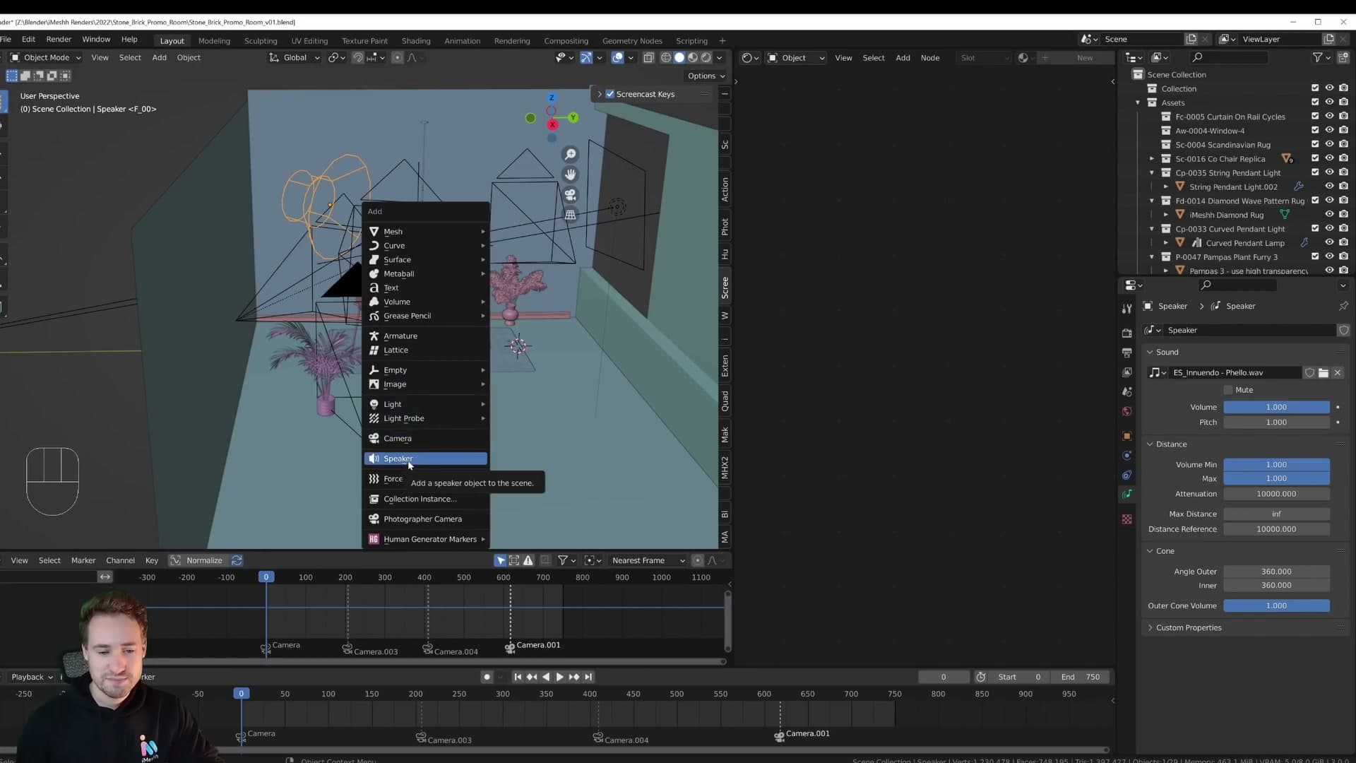 Adding a Speaker via Add > Speaker. Most Blender users have never touched this object, but it's essential for music-timed animations.