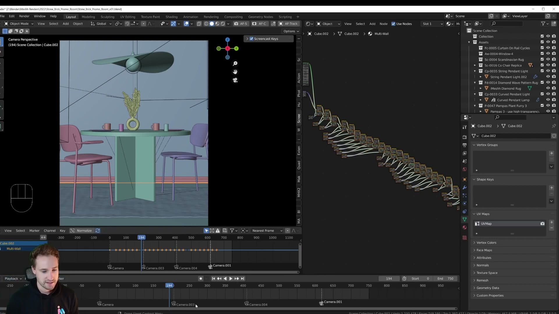 Markers along the timeline. Each one triggers an automatic camera switch when the playhead crosses it.