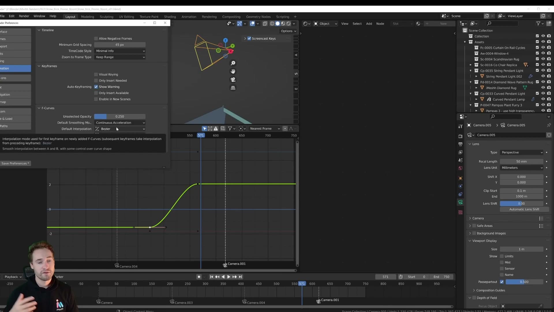 Edit > Preferences > Animation > F-Curves > Default: Linear, or override on existing keys via Key > Interpolation Mode > Linear.
