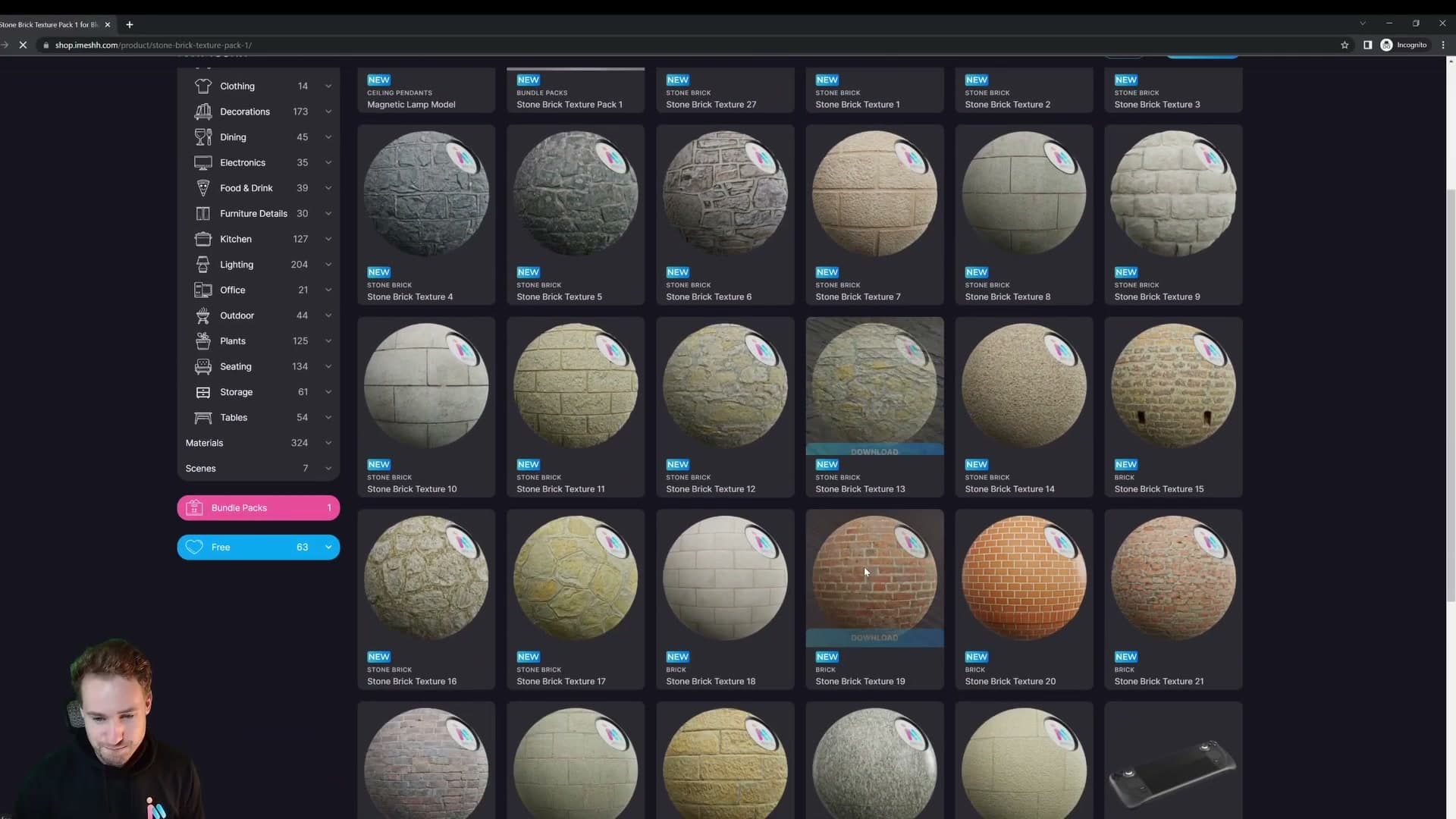 The full wall bundle: 27 8K textures at around 9GB. Free assets are also available under the Free section of the iMeshh store.