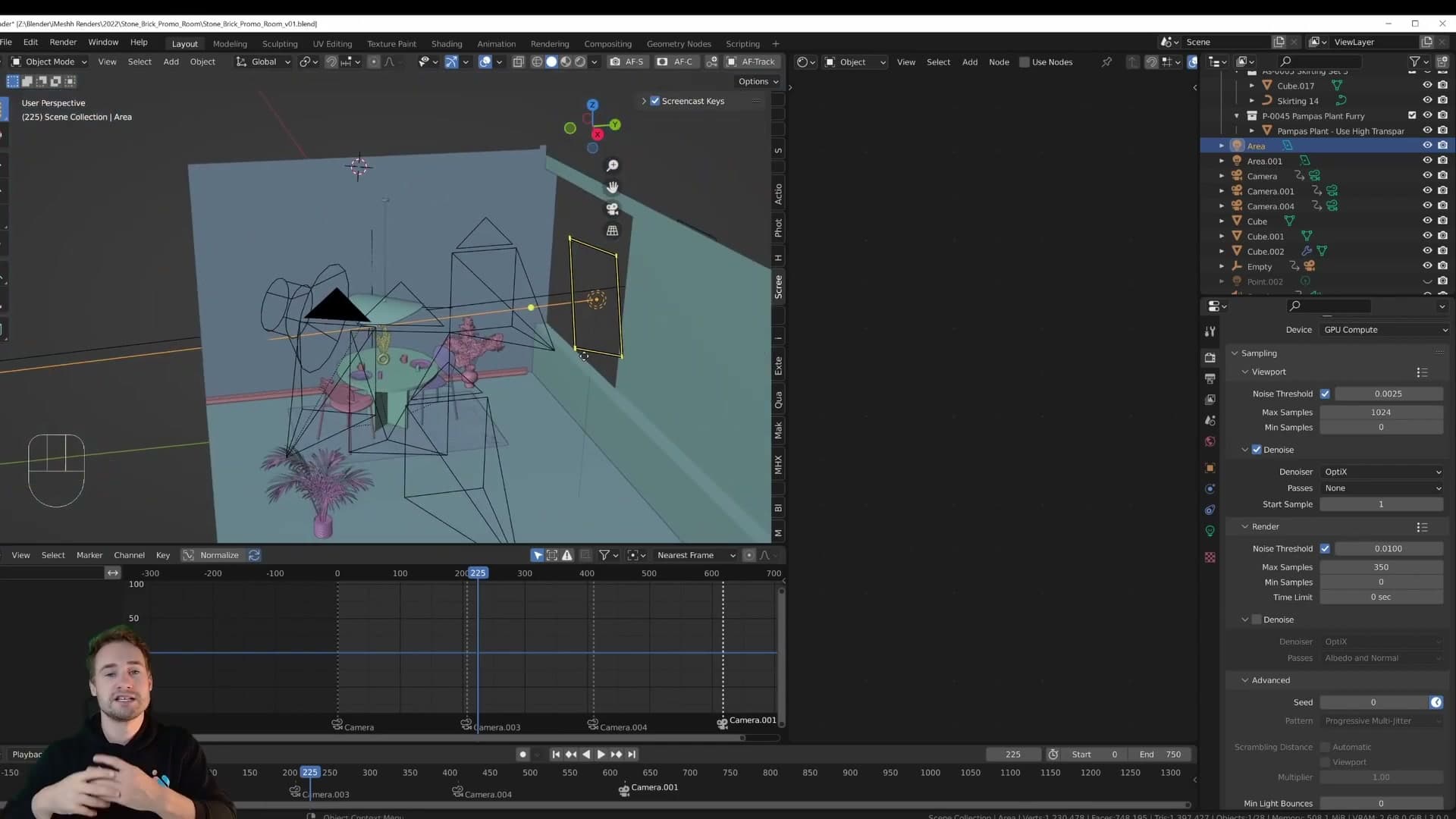 The point light gives a soft glow around the lamp without driving up render time.