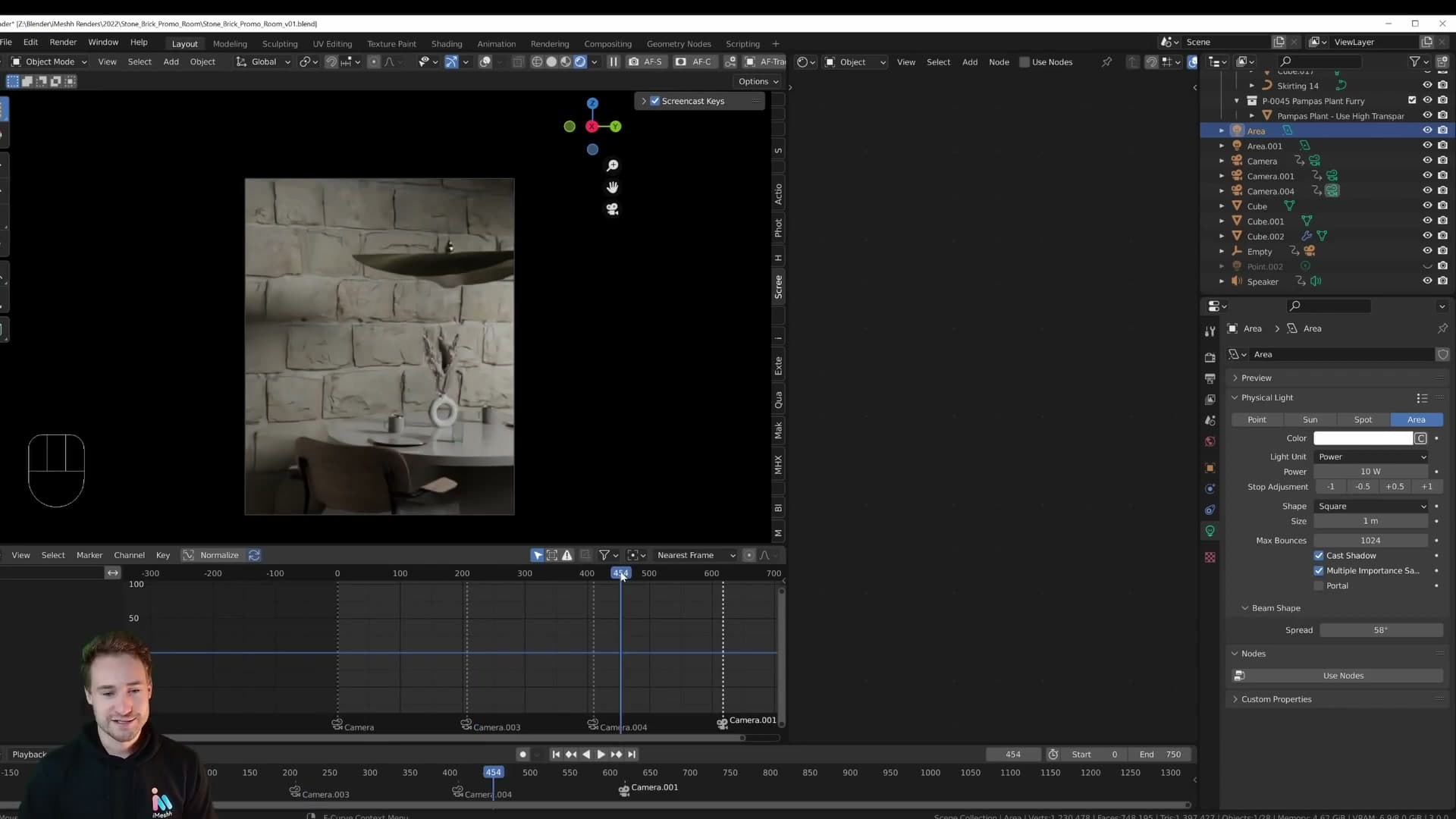 Spread = 58°: more directional, casting sharper shadows as if the light were already focused through a window.