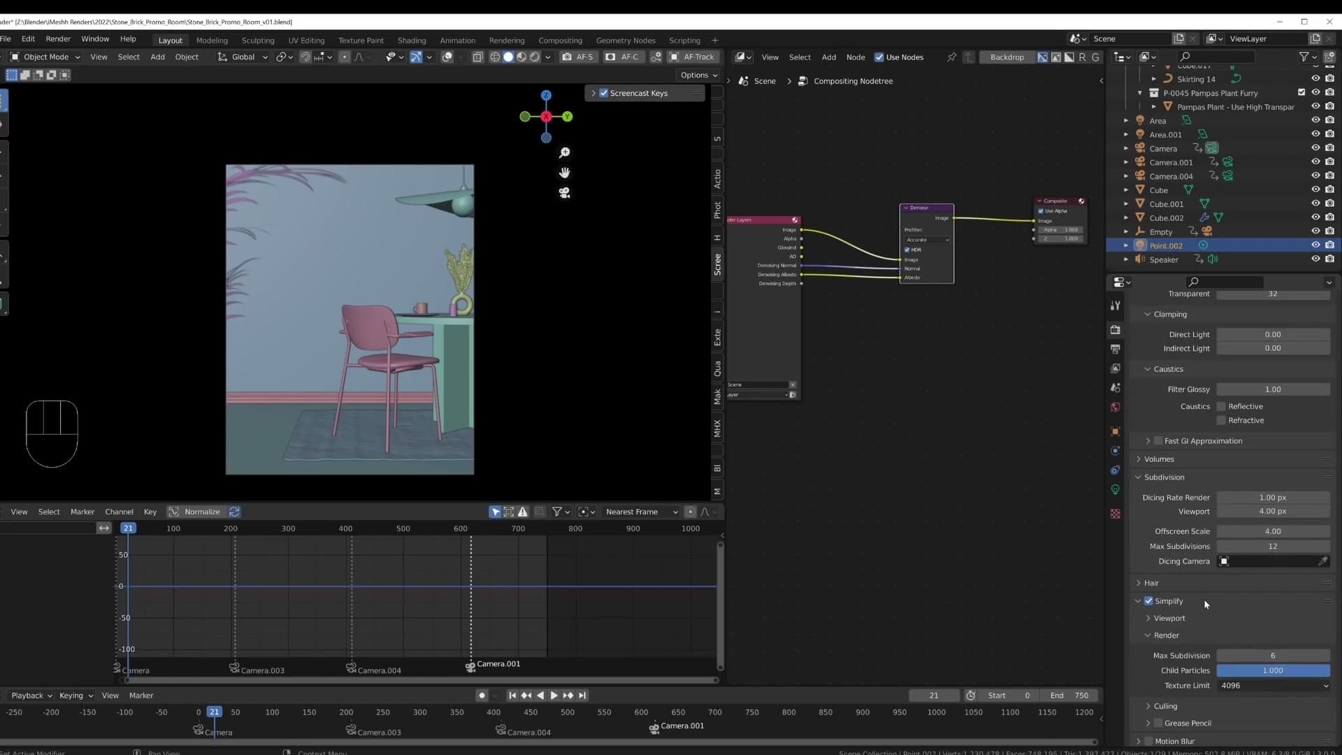 Simplify enabled with textures capped at 4K to shorten animation render time without visibly degrading the 8K source maps.