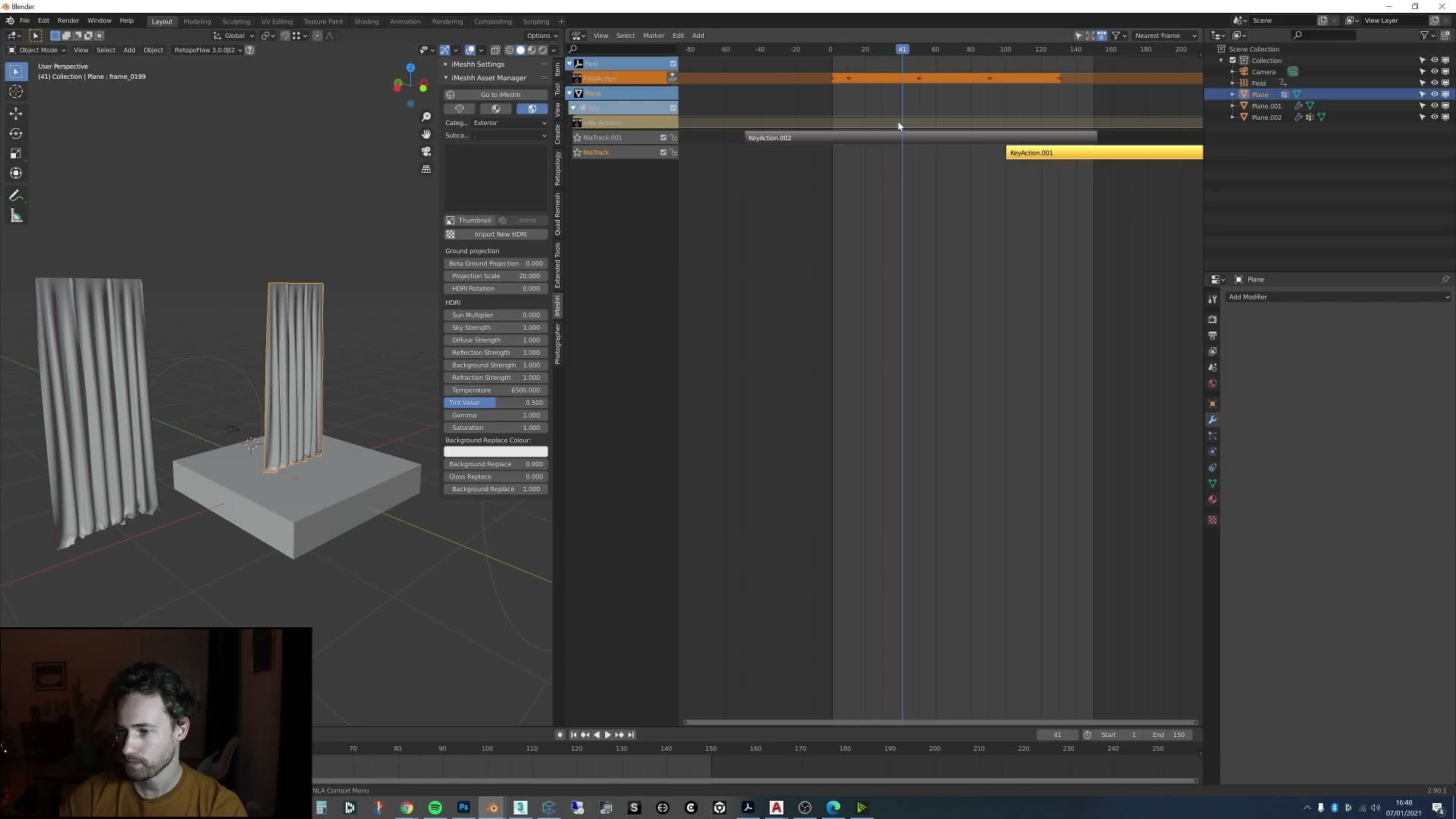 Cloth animation pushed down into an NLA strip, now treatable as an animation block.