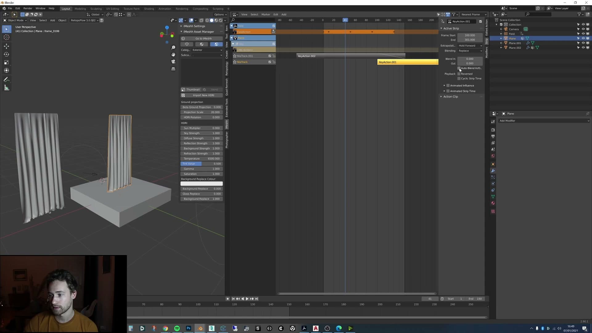 Two NLA strips offset by half the loop length with Auto Blend Out enabled. The seam disappears.