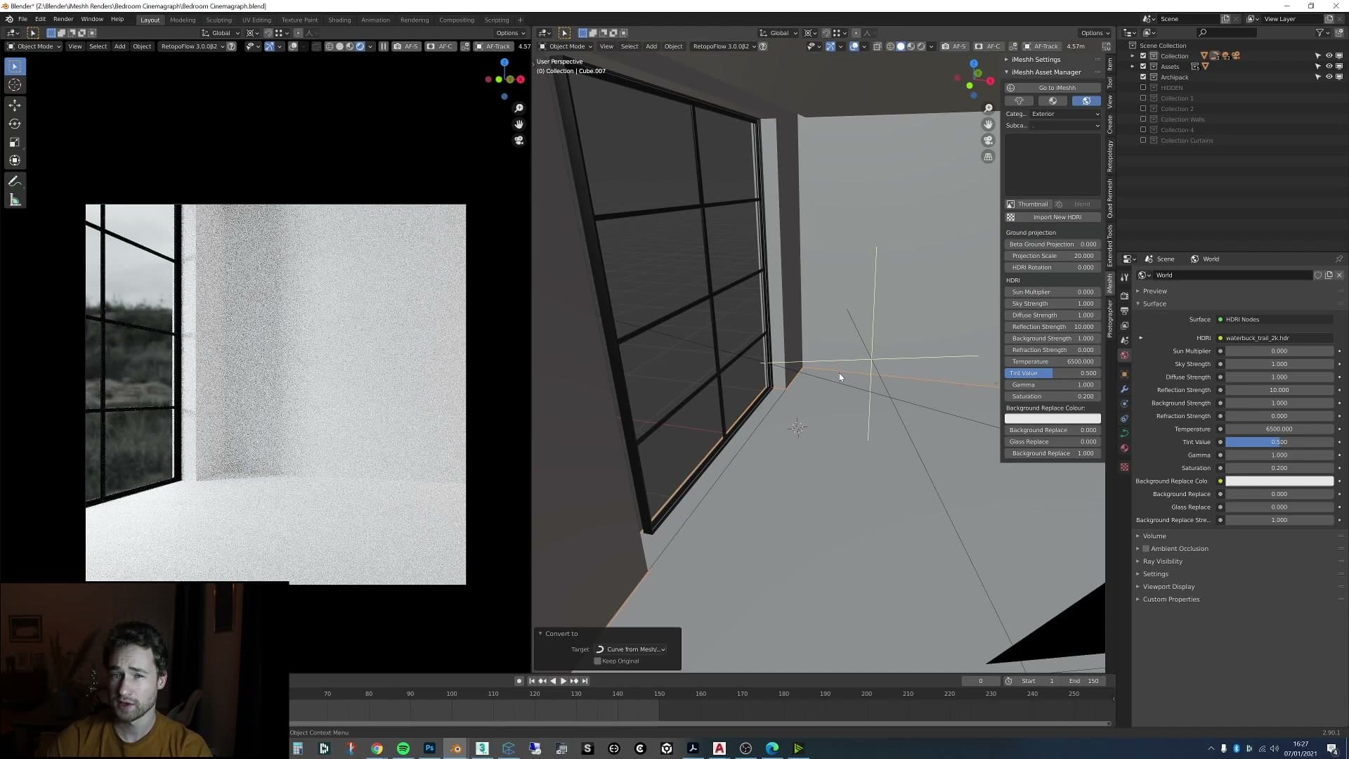 Selected wall-base edges duplicated, separated and converted to a curve: the seed shape for Archipack.
