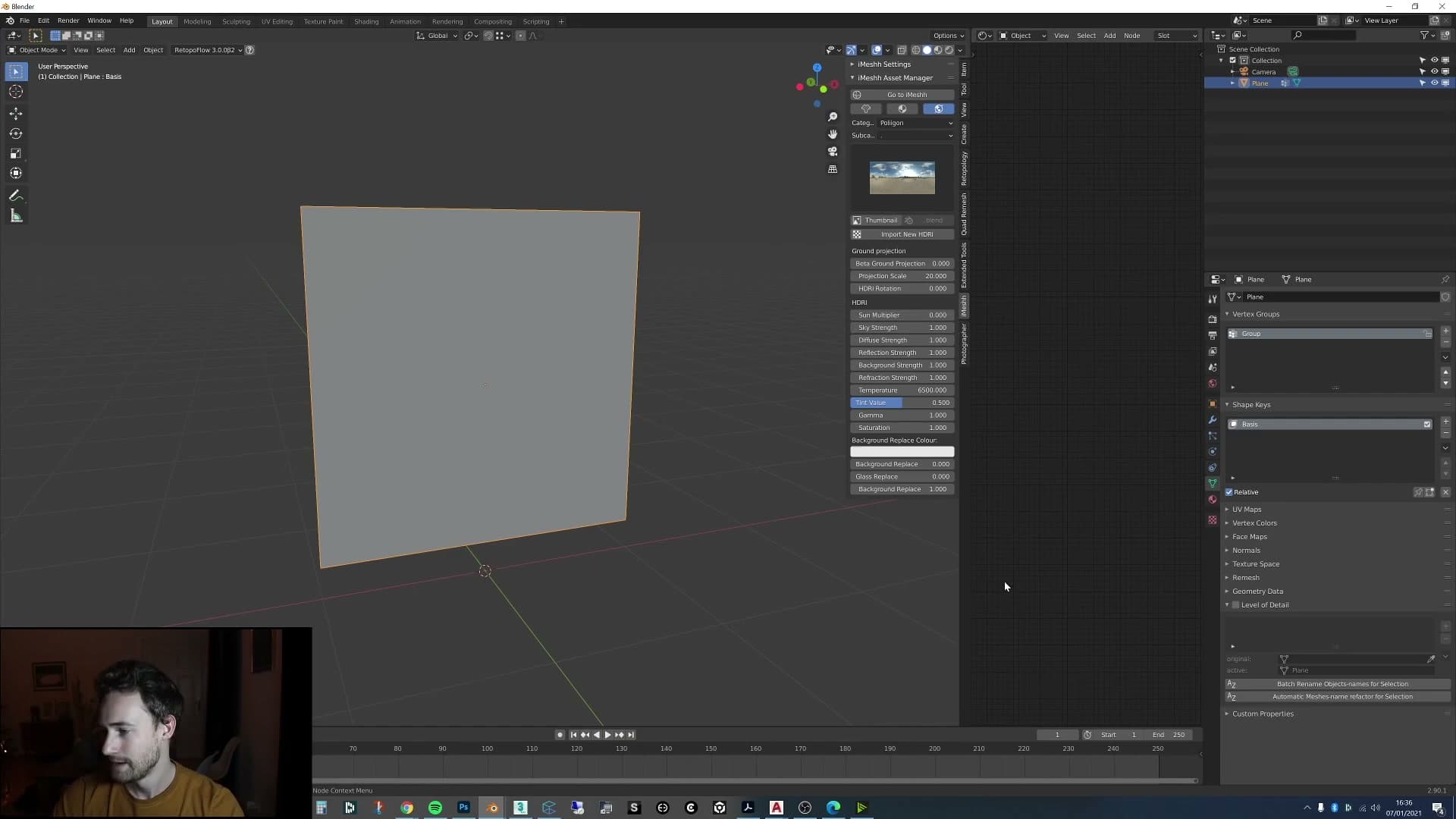 Plane fitted to the window opening and subdivided many times, giving the cloth resolution to fold.