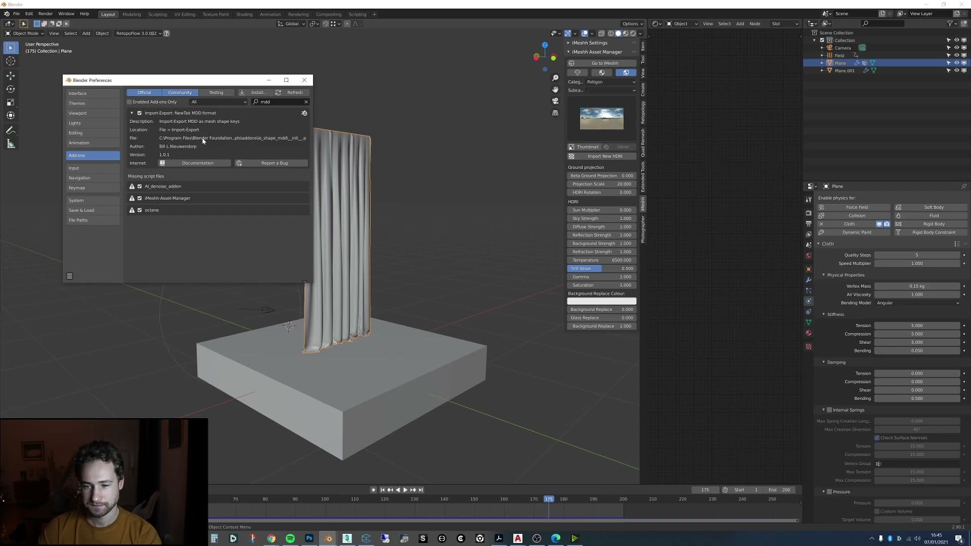 Loop stretched to 200 frames with a second copy of the wind keyframes, for a longer and more natural motion.