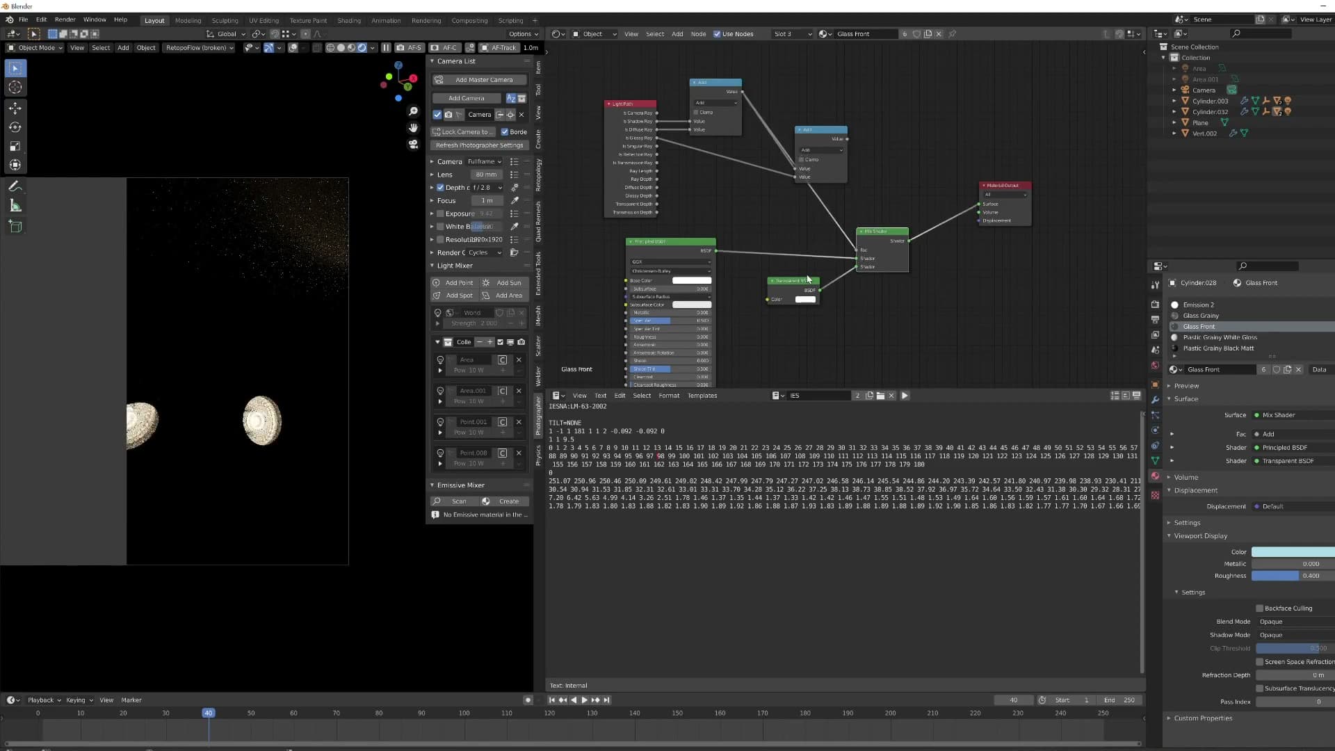 Building the setup: the transparency path lets light through cleanly for shadow and diffuse bounces while the camera still sees the glass.