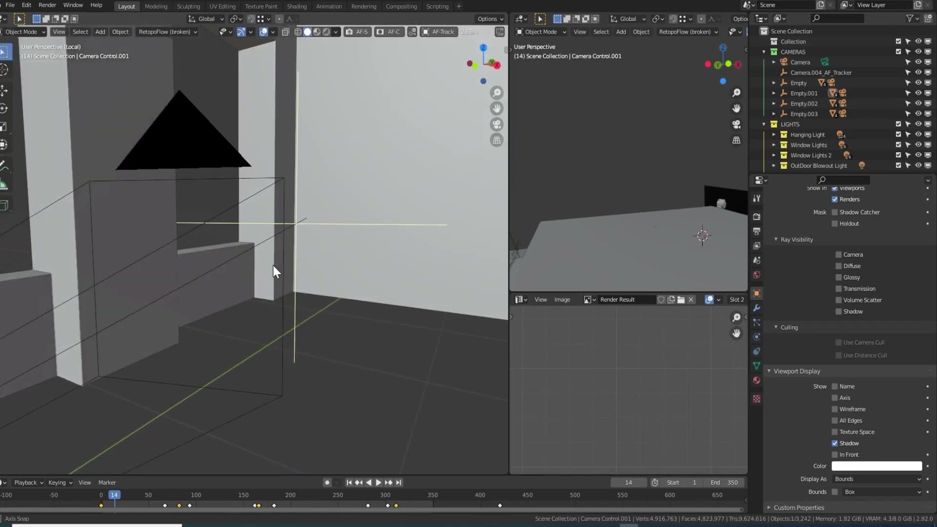 First empty handling lateral G translation in camera space
