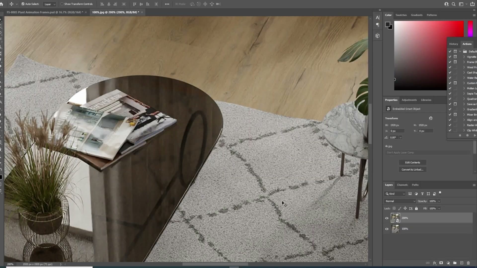 Render slot comparison: 200% render at quarter samples matches the original time