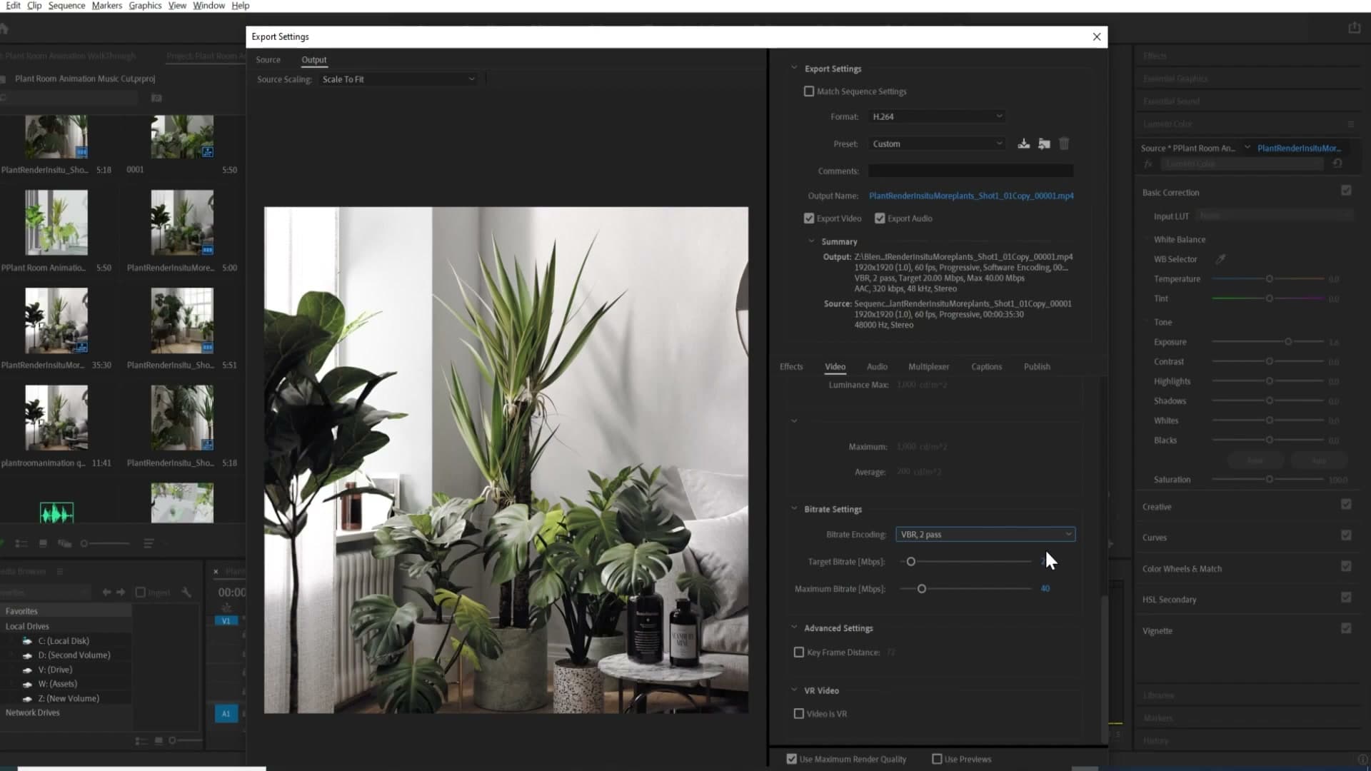 Export Media settings: 2-pass encoding with elevated target bitrate