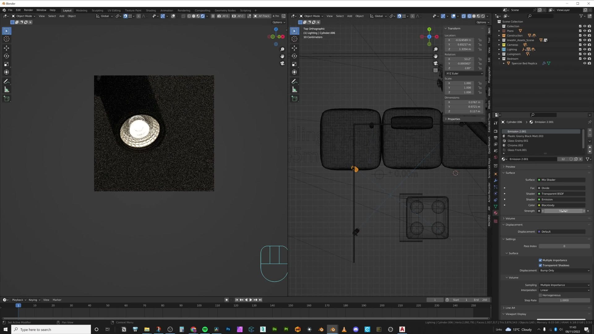 IES spotlights aimed at the Monstera leaf, sofa edge, and coffee-table corner, colour temperature 4800K.