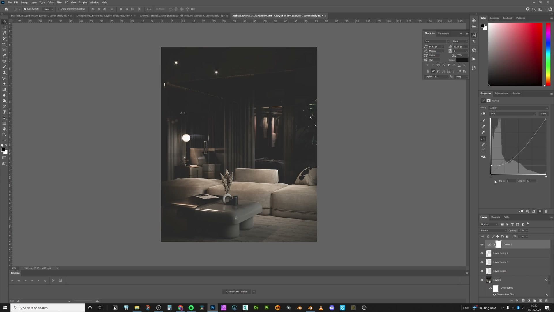 Curve adjustment layer with the bottom-left point lifted for an Instagram-style fade on the darkest blacks.