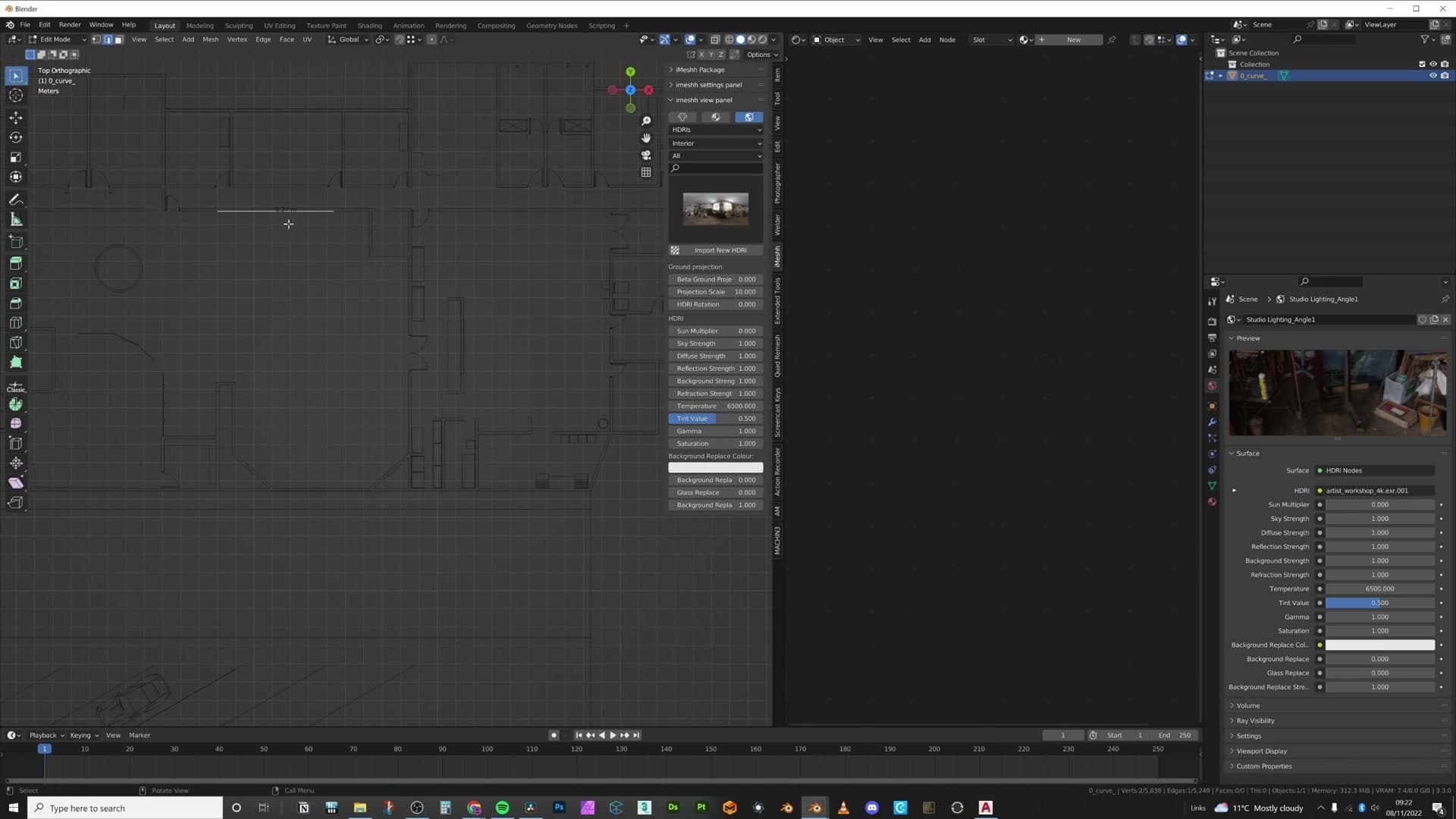 Imported CAD plan after stripping out furniture and electrical layers, ready to be scale-checked.