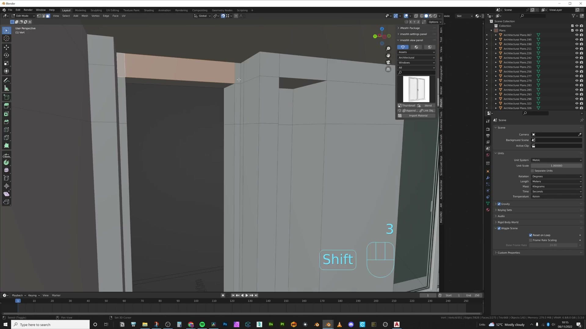 Adding new edge loops to bridge the window head to the wall when the plan and asset don't align.