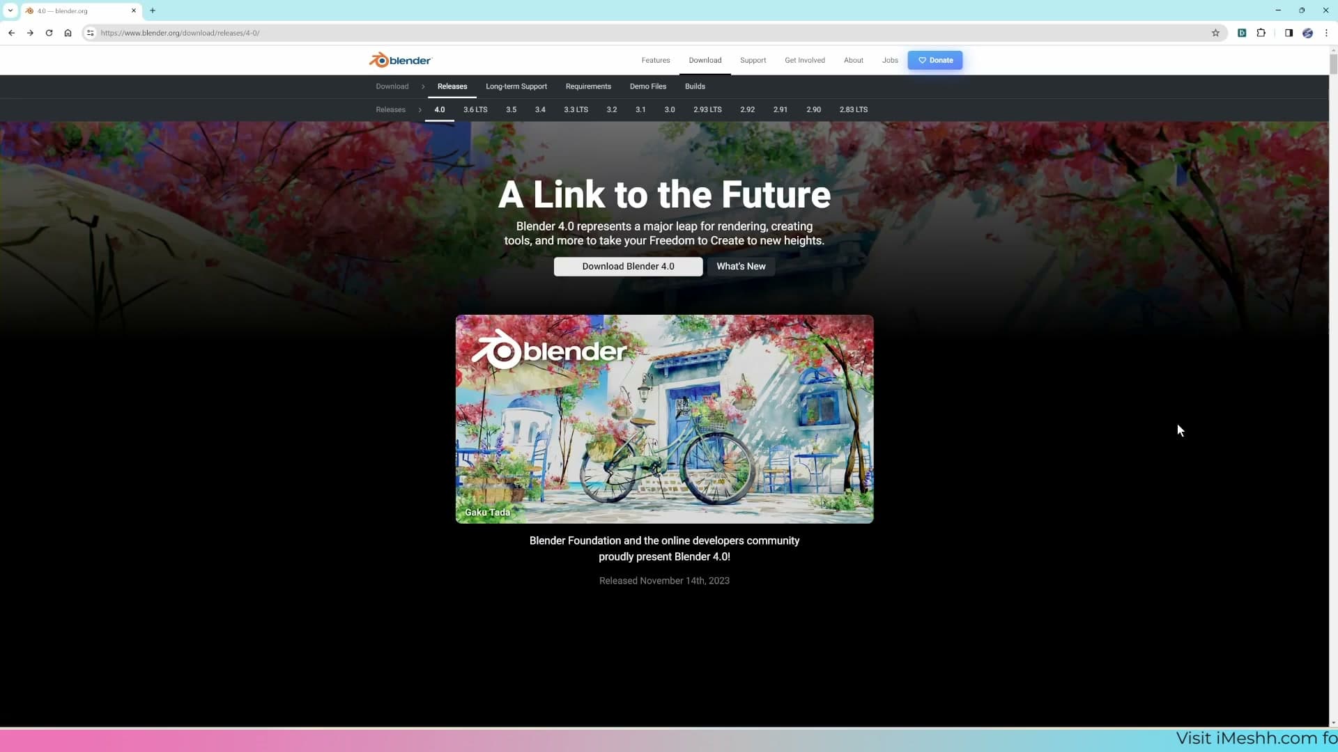 The blender.org homepage. Always check the URL before downloading to avoid copy-cat sites.