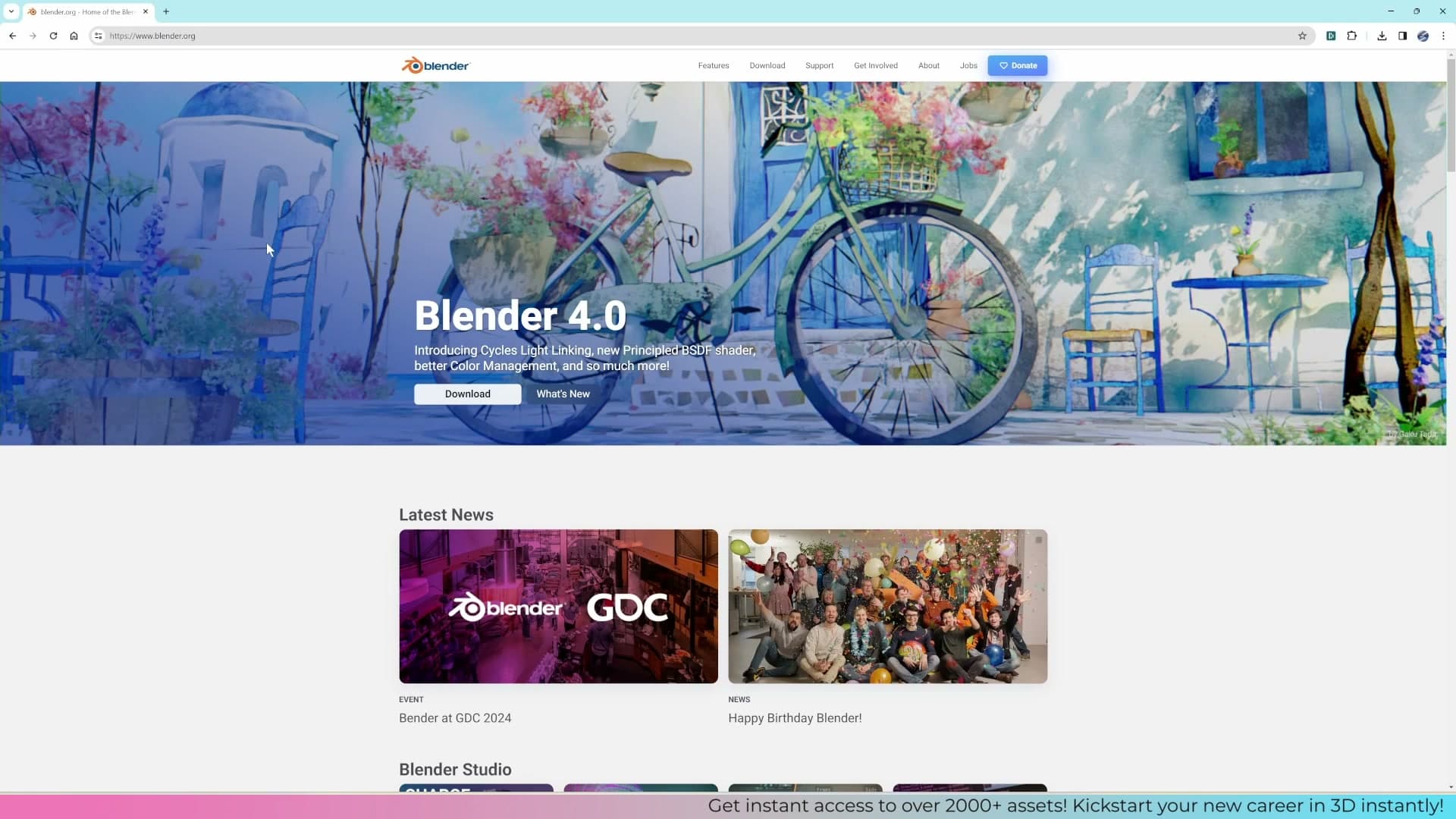 The Blender splash screen. Dismiss it by clicking off, or reopen it with the splash button at the top.