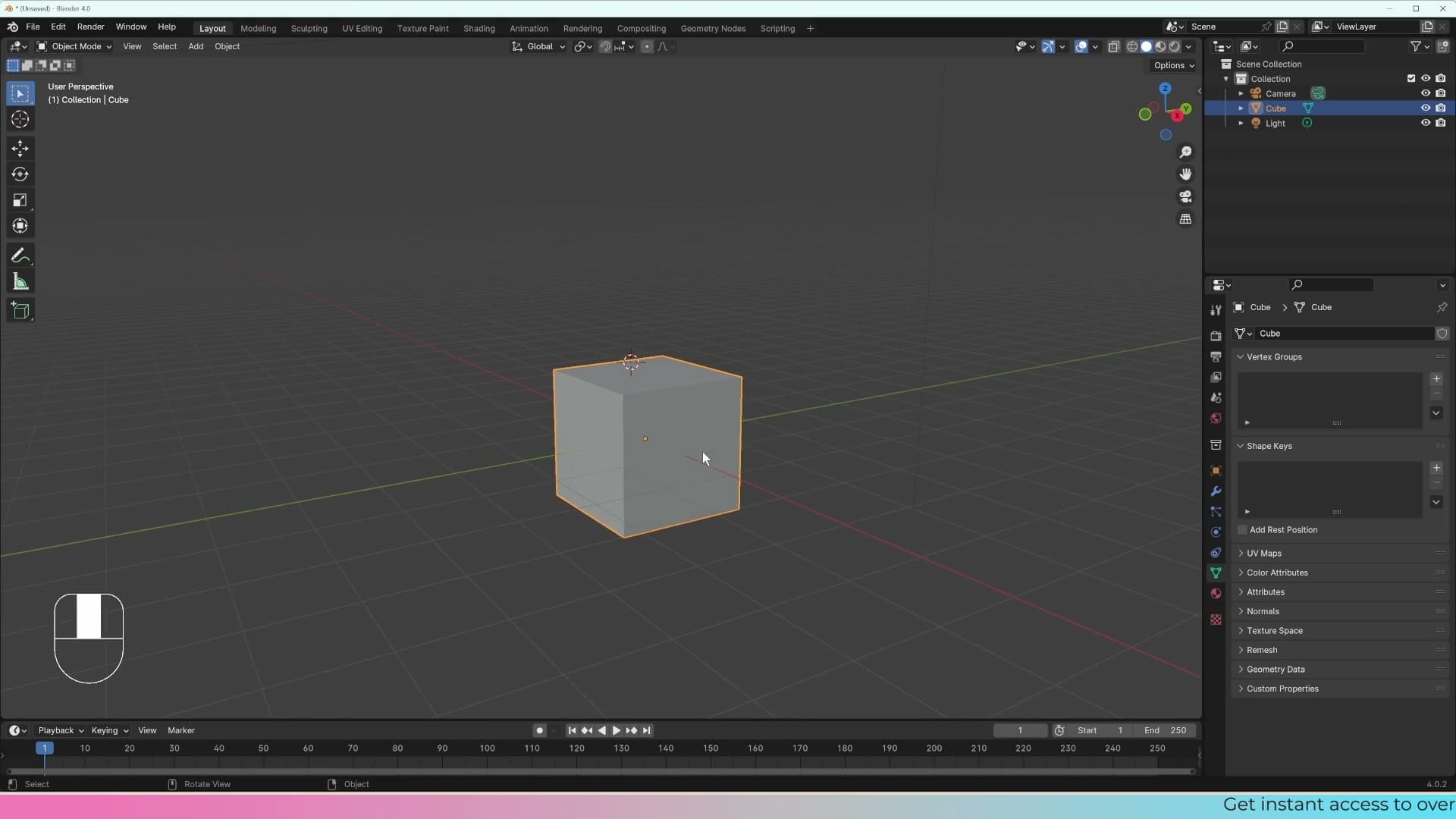G Y grabs and constrains the cube to the green Y axis.