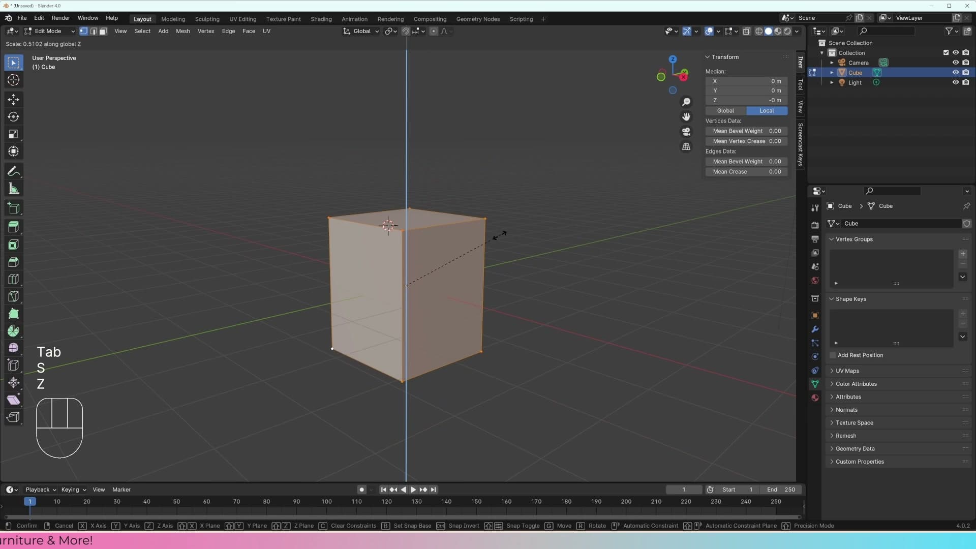 Object Mode dropdown switched to Edit Mode. Tab does the same job.
