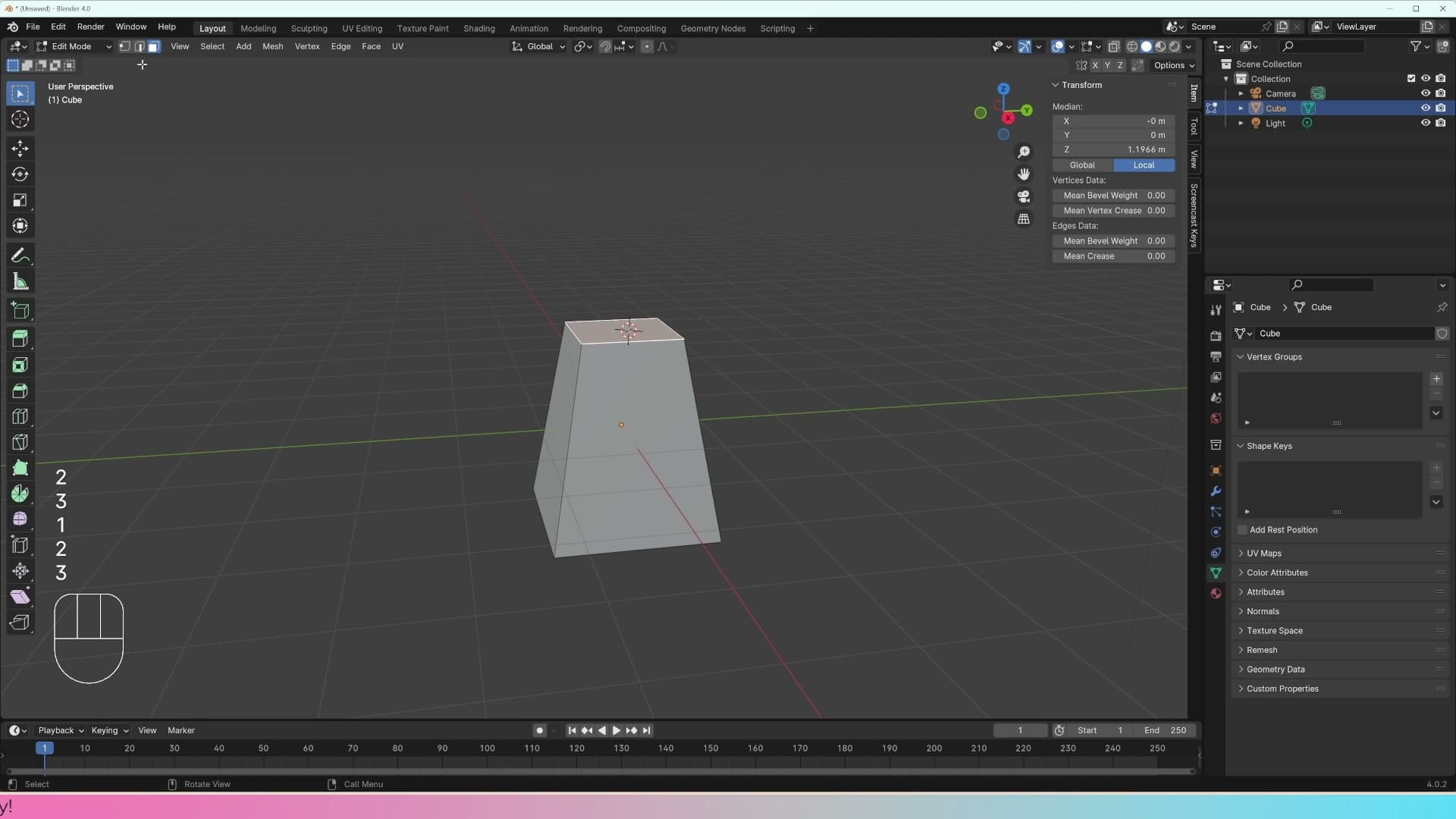 Face select mode (press 3) with two faces selected, ready to scale.