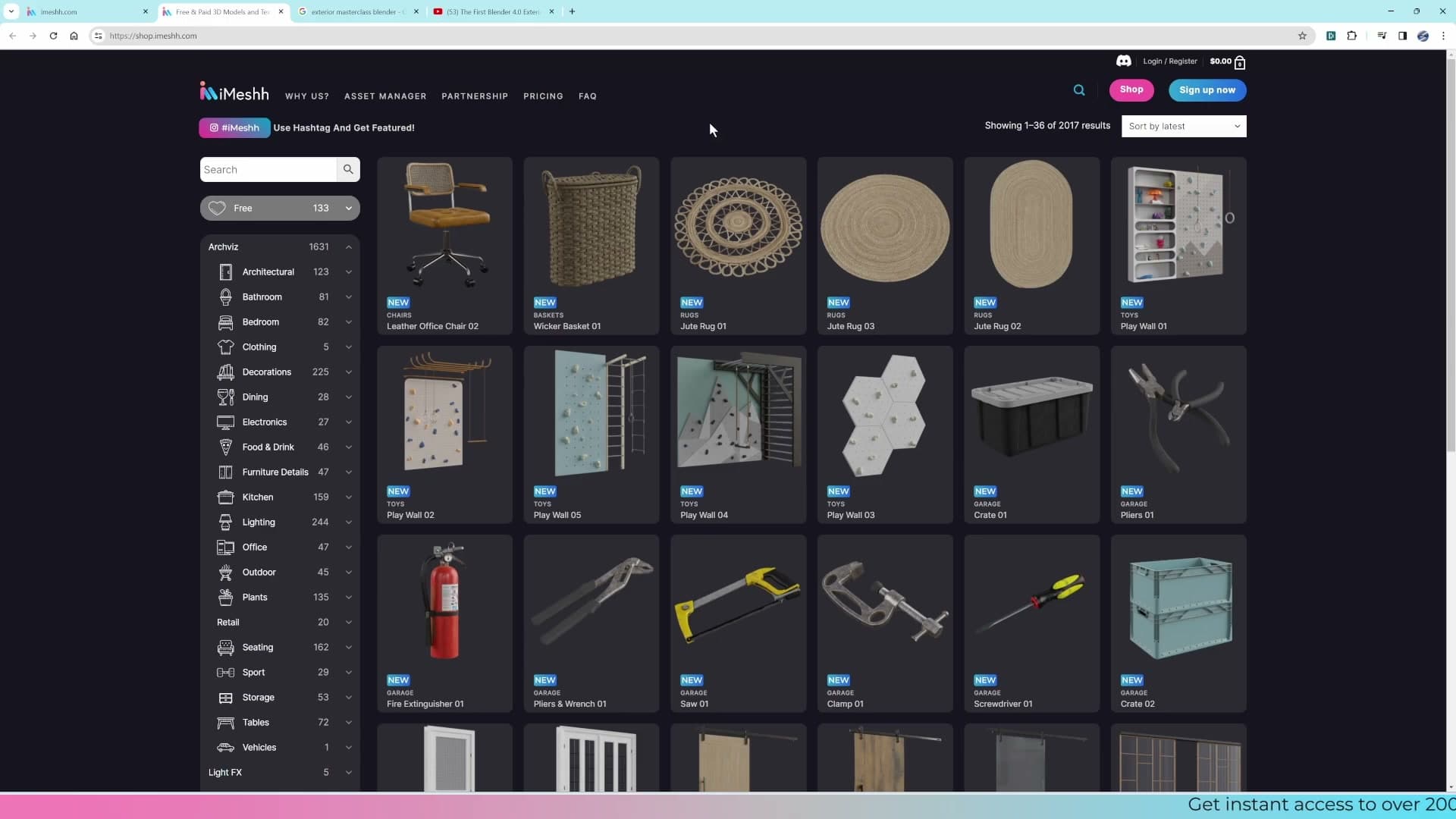 iMeshh asset library overview showing 2000+ archviz assets on a single platform.