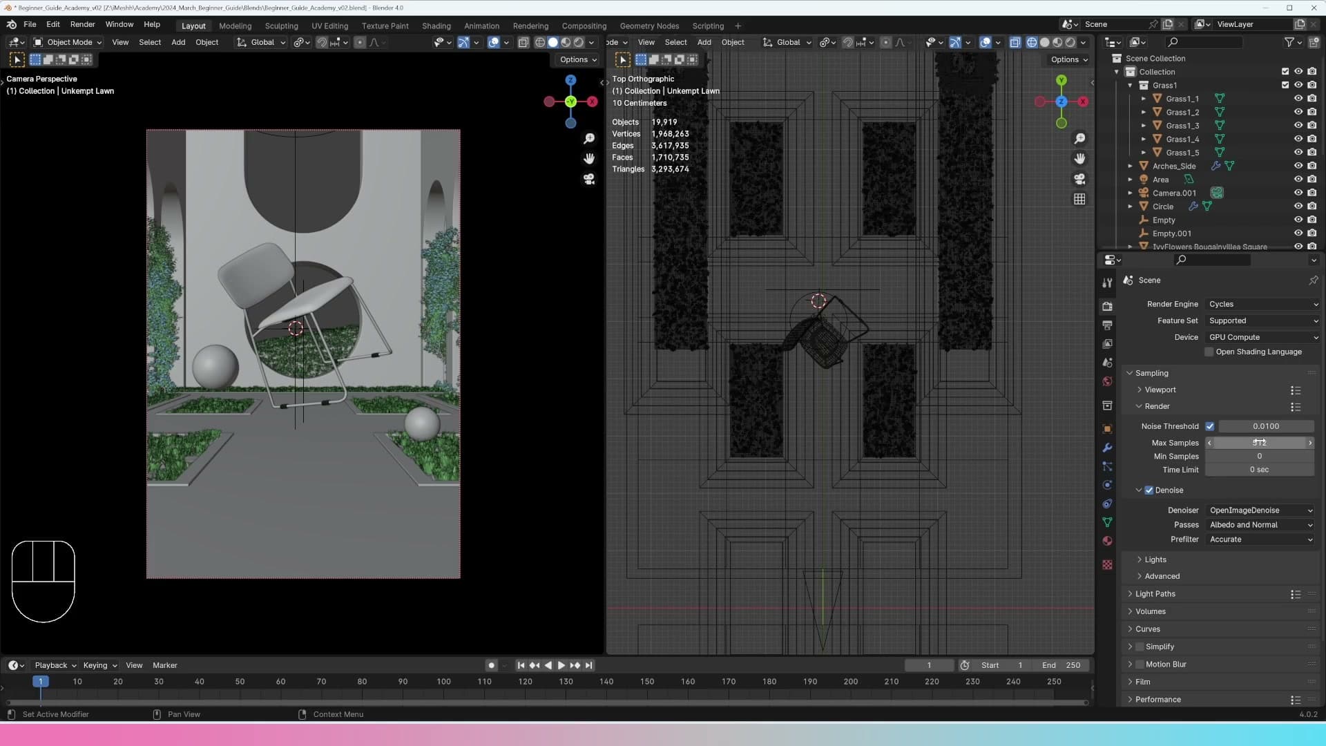 Render-tab max samples set to 512 for the final image.