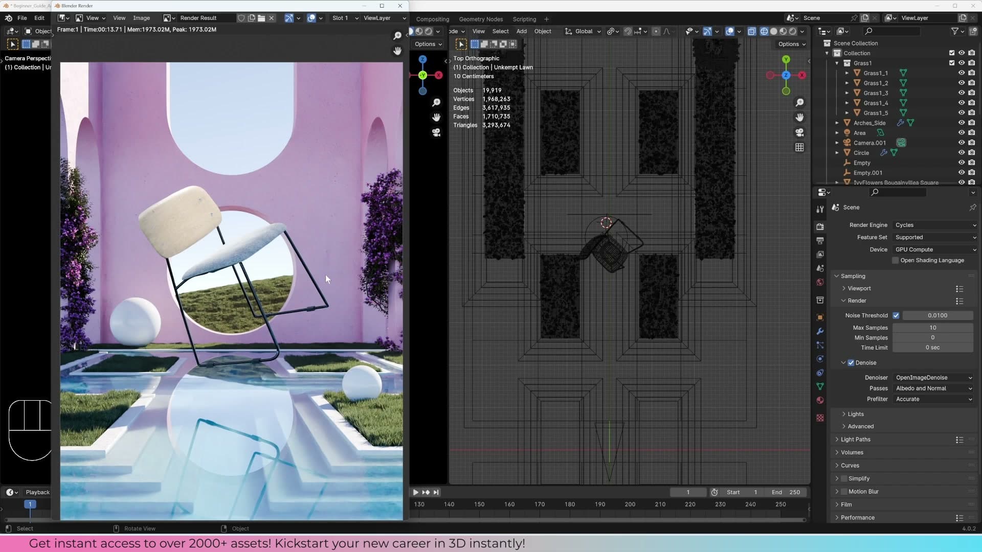 Render baked with the Denoise toggle on: fine details have blurred away with no path back.