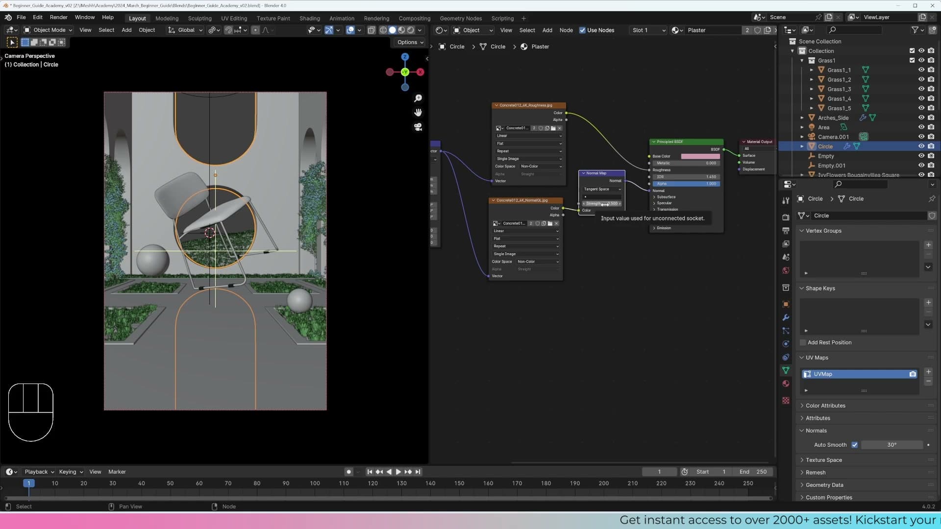 Plaster displacement strength dropped to 0.5 in the object's modifier settings.