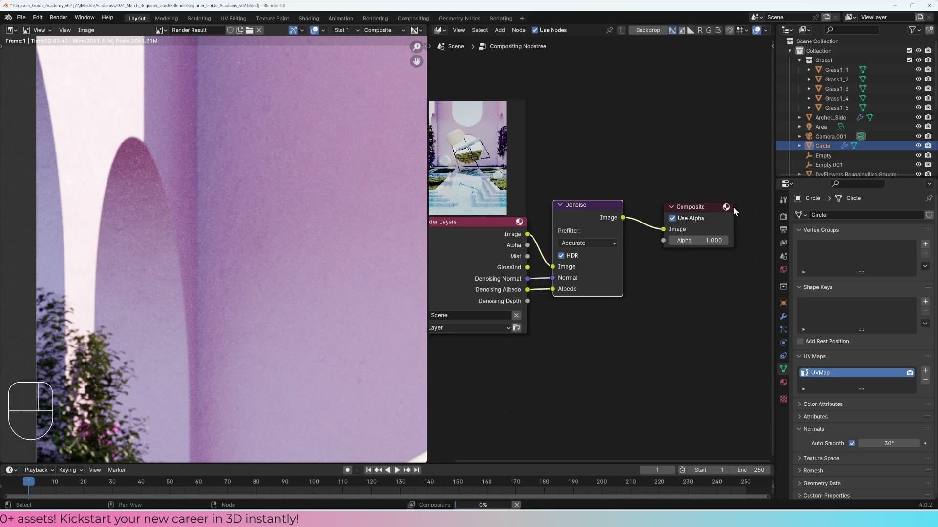 Denoise node with Image, Normal, and Albedo plugged in from the Render Layers node.