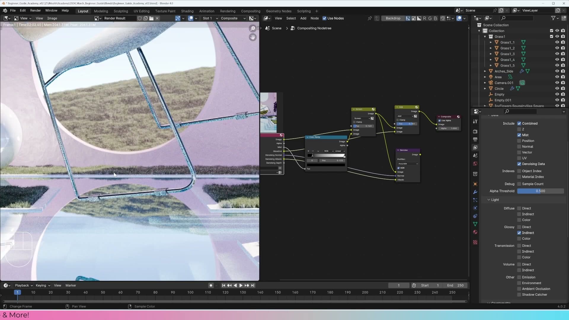 Mix Color node set to Add, combining the glossy pass with the denoised image.