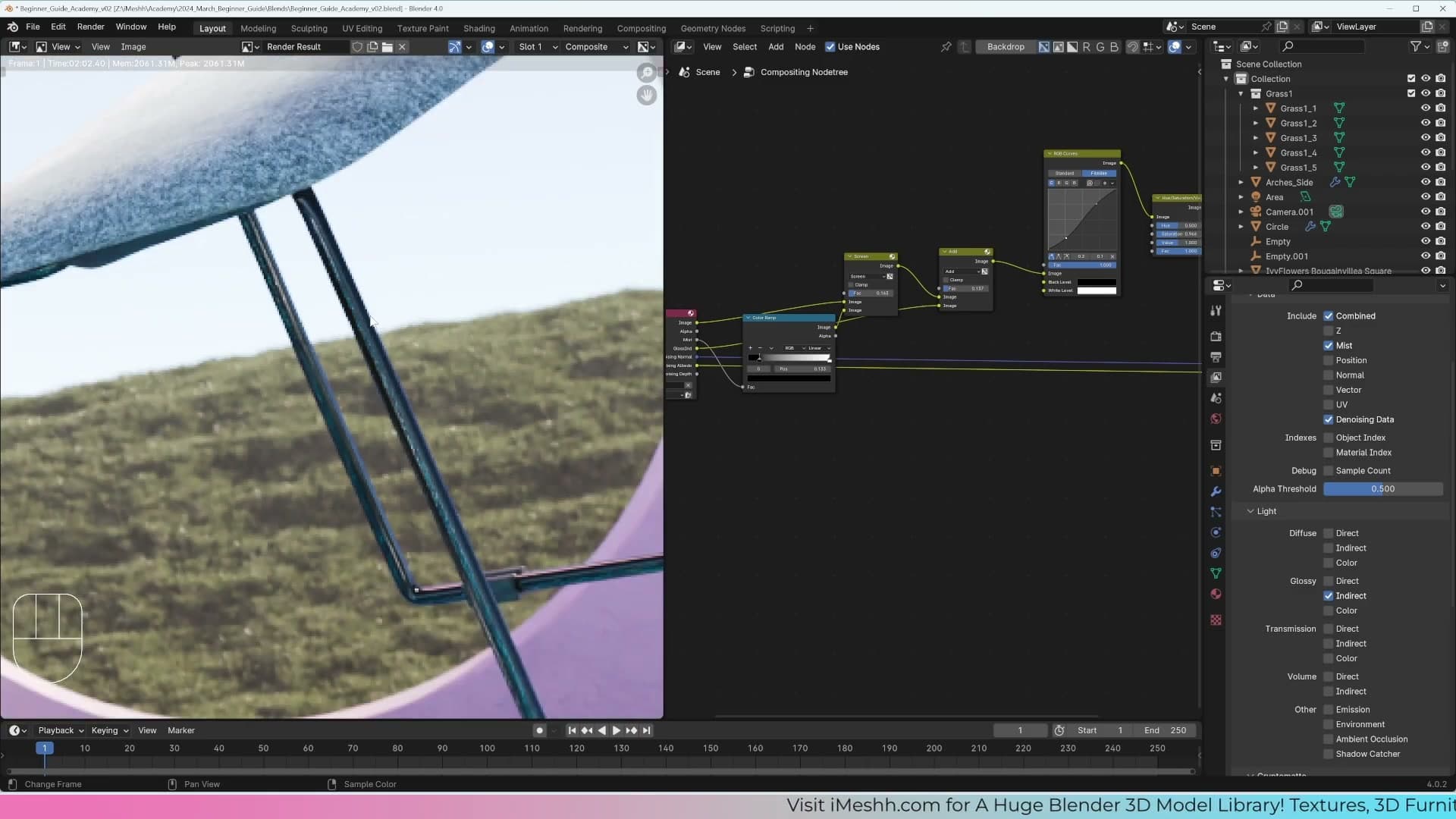 Whole graph rerouted back through the Denoise node so the graded image stays clean.