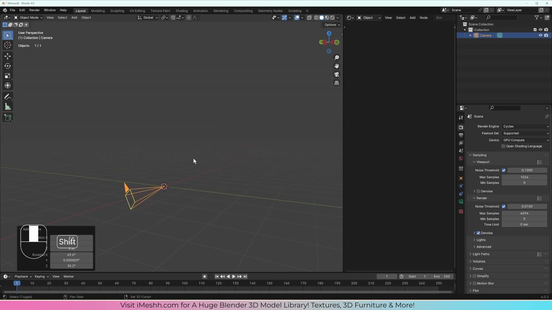 Shift+A → Camera adds a camera facing whichever direction the viewport is currently looking.