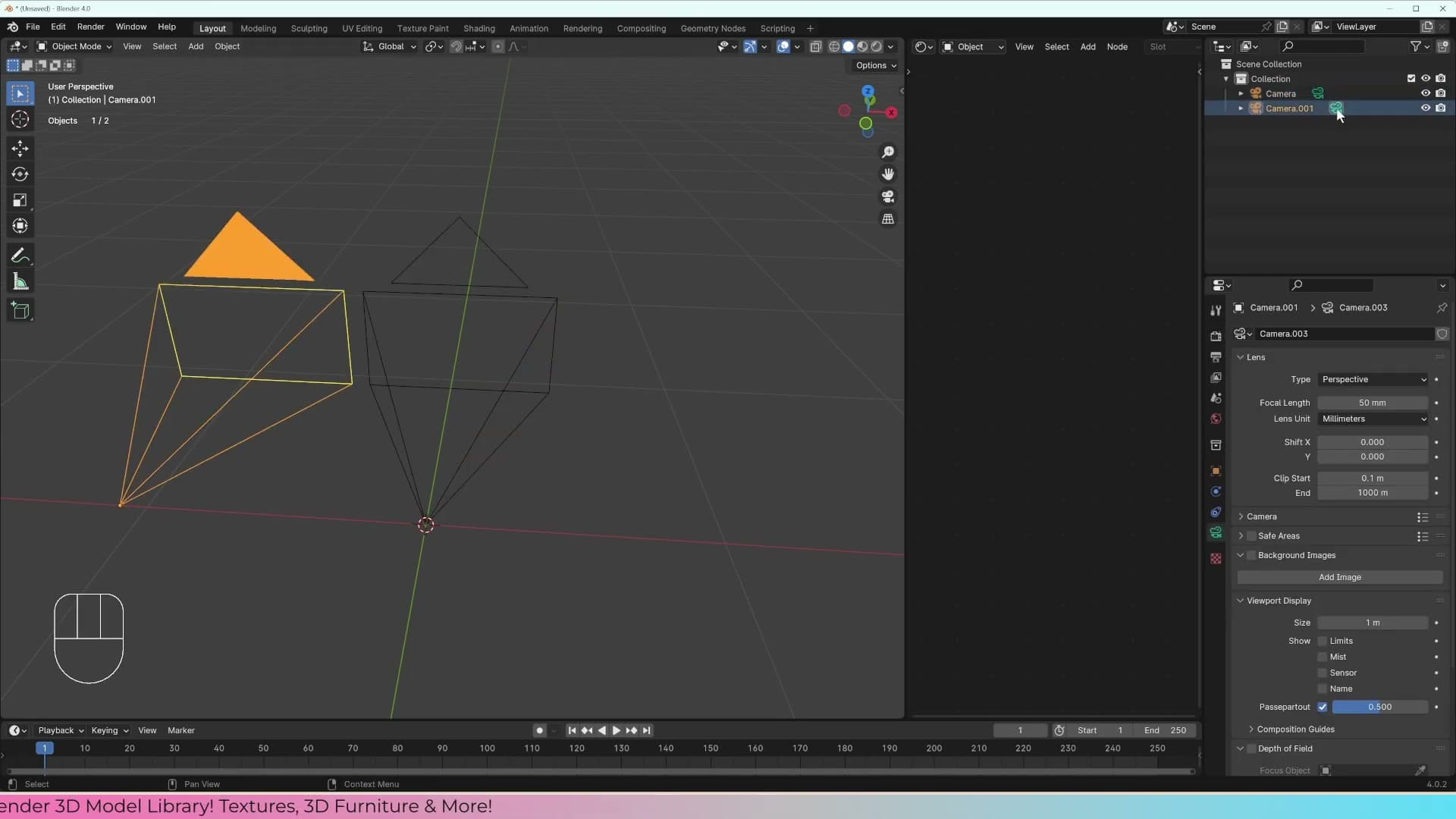 Ctrl+0 promotes the selected camera to active when a scene has more than one.