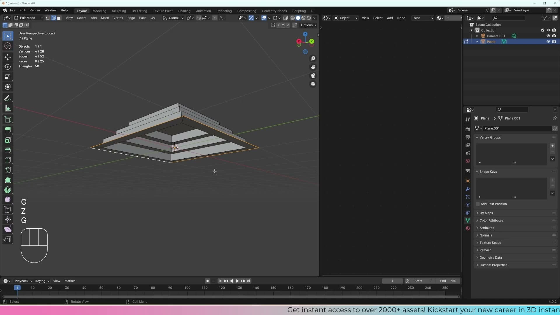 Alt+click on an edge selects the whole loop, useful when geometry has clean four-way intersections.