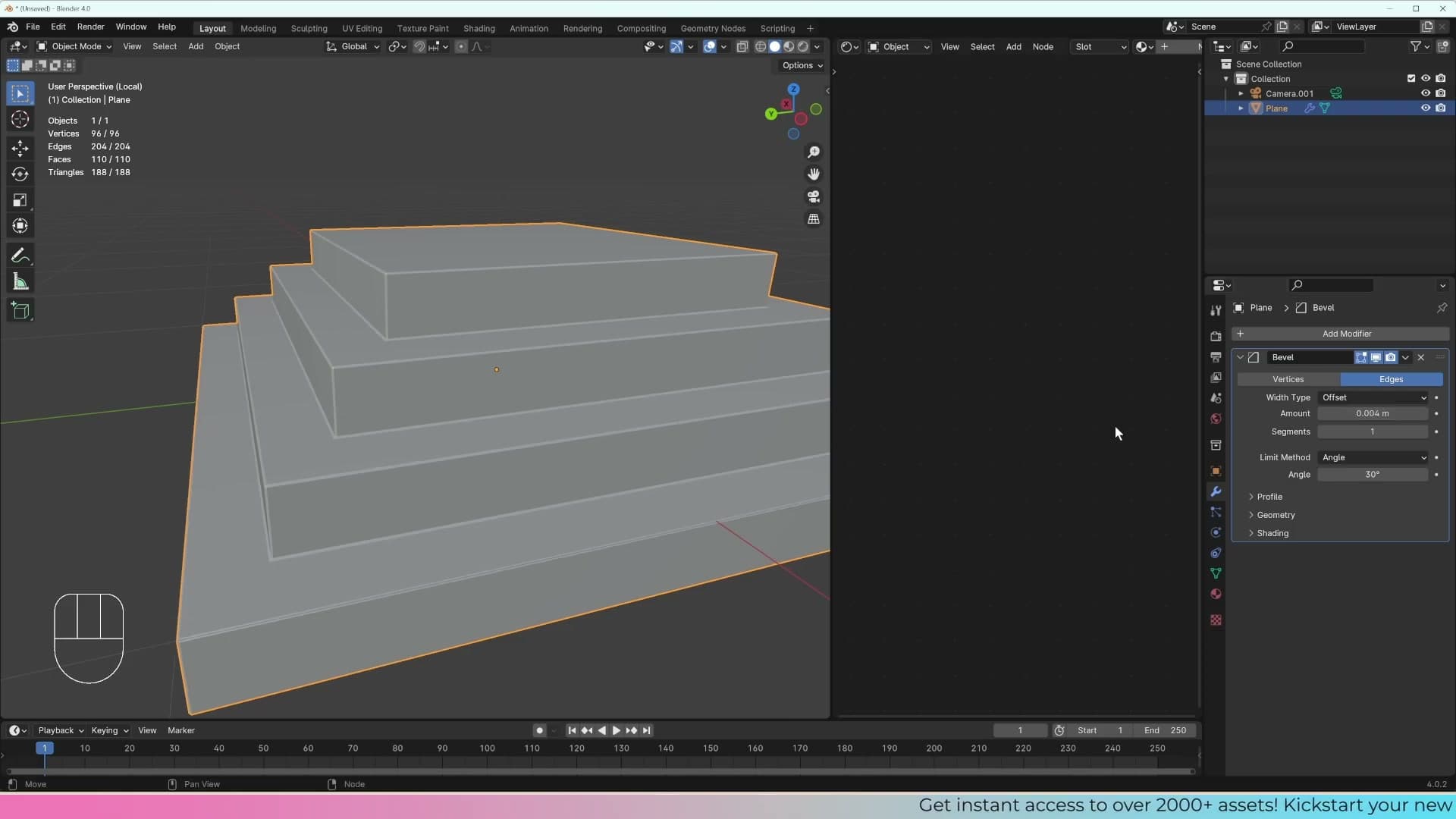 Shift-drag the width slider for fine control; a few segments are enough on hard-surface objects.
