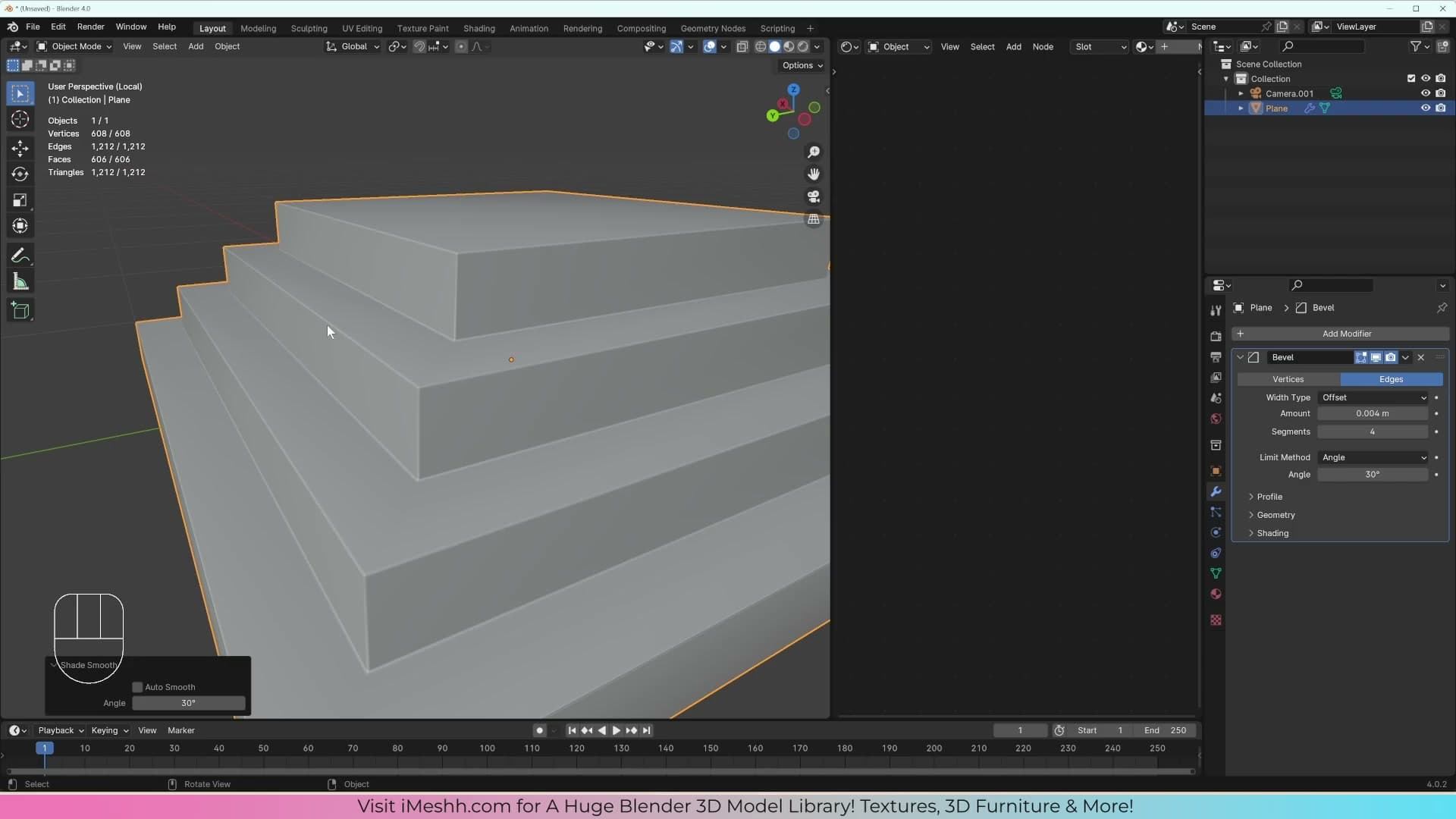 Shade Smooth averages normals across faces, which makes flat steps look subtly curved.