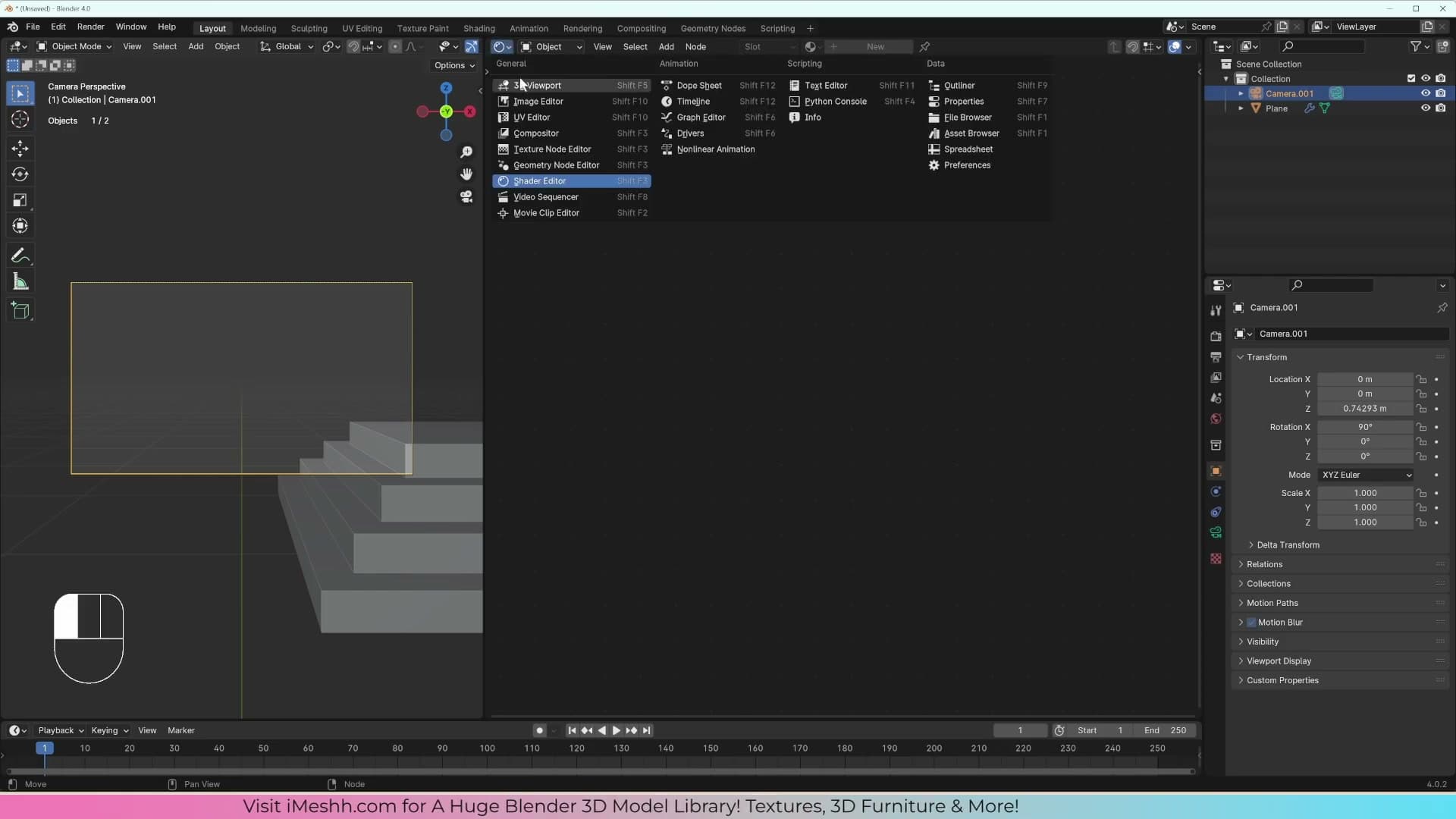 Split the editor and turn one half into a second 3D viewport. Keep the camera view locked while you arrange geometry.