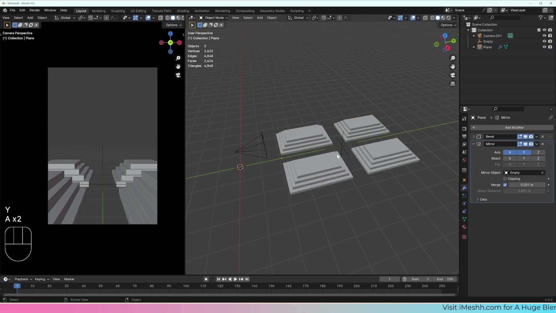 Both staircases now sit symmetrically in the frame, ready for the archway in Part 3.
